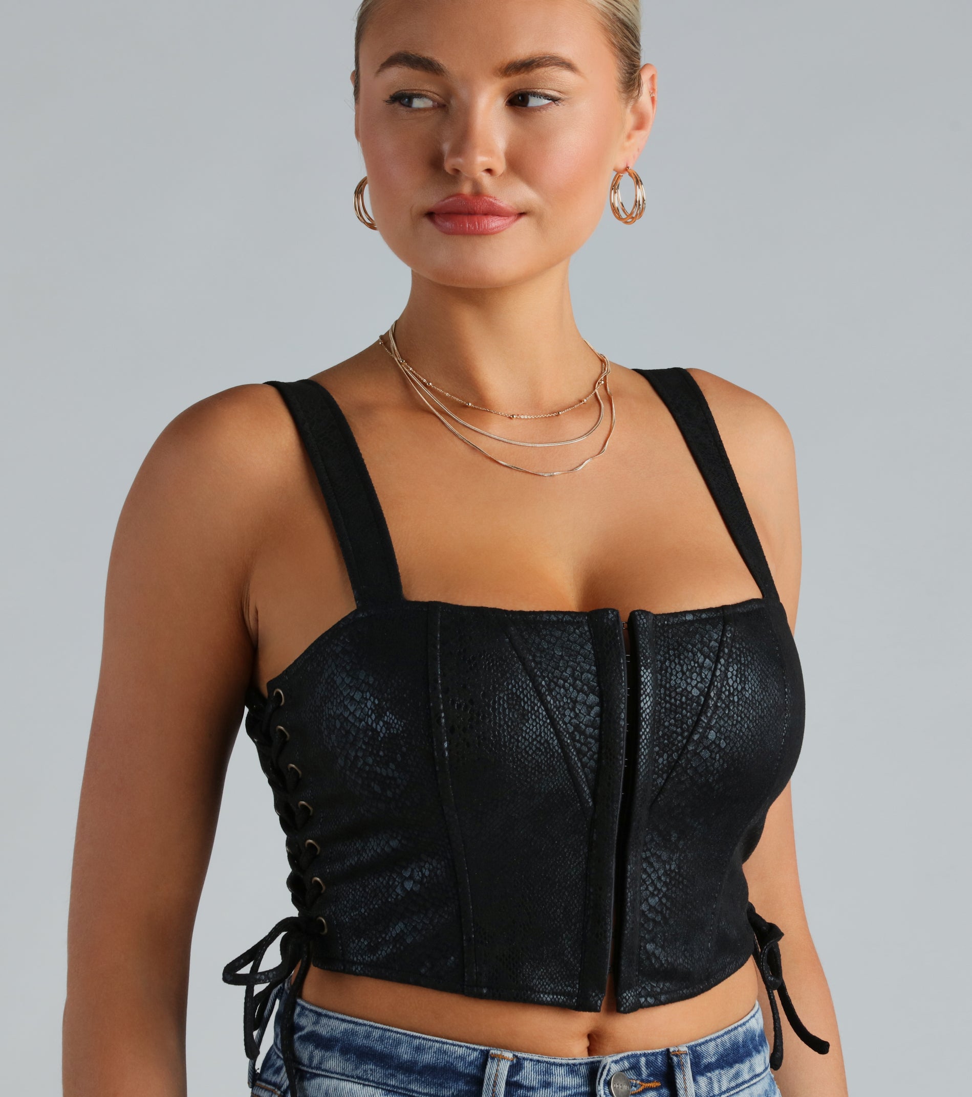 Hiss Worthy Faux Suede Snake Corset Top