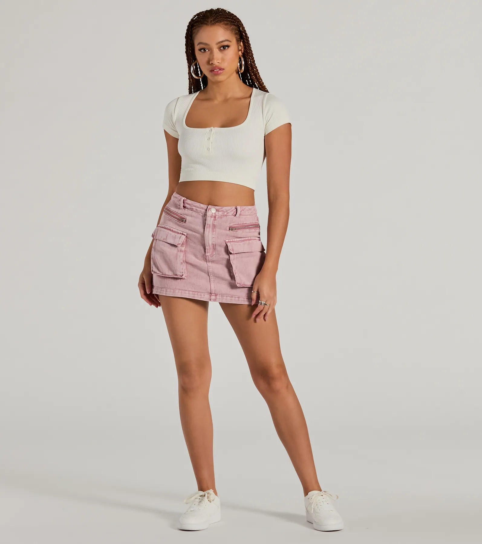 Cool Factor Cargo Denim Mini Skirt