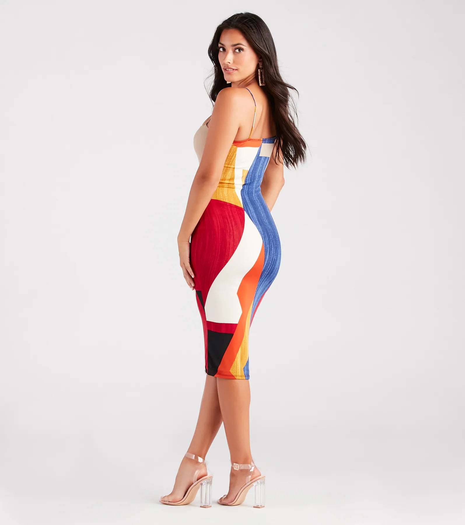 Show Up And Stun Geometric Print Midi Dress