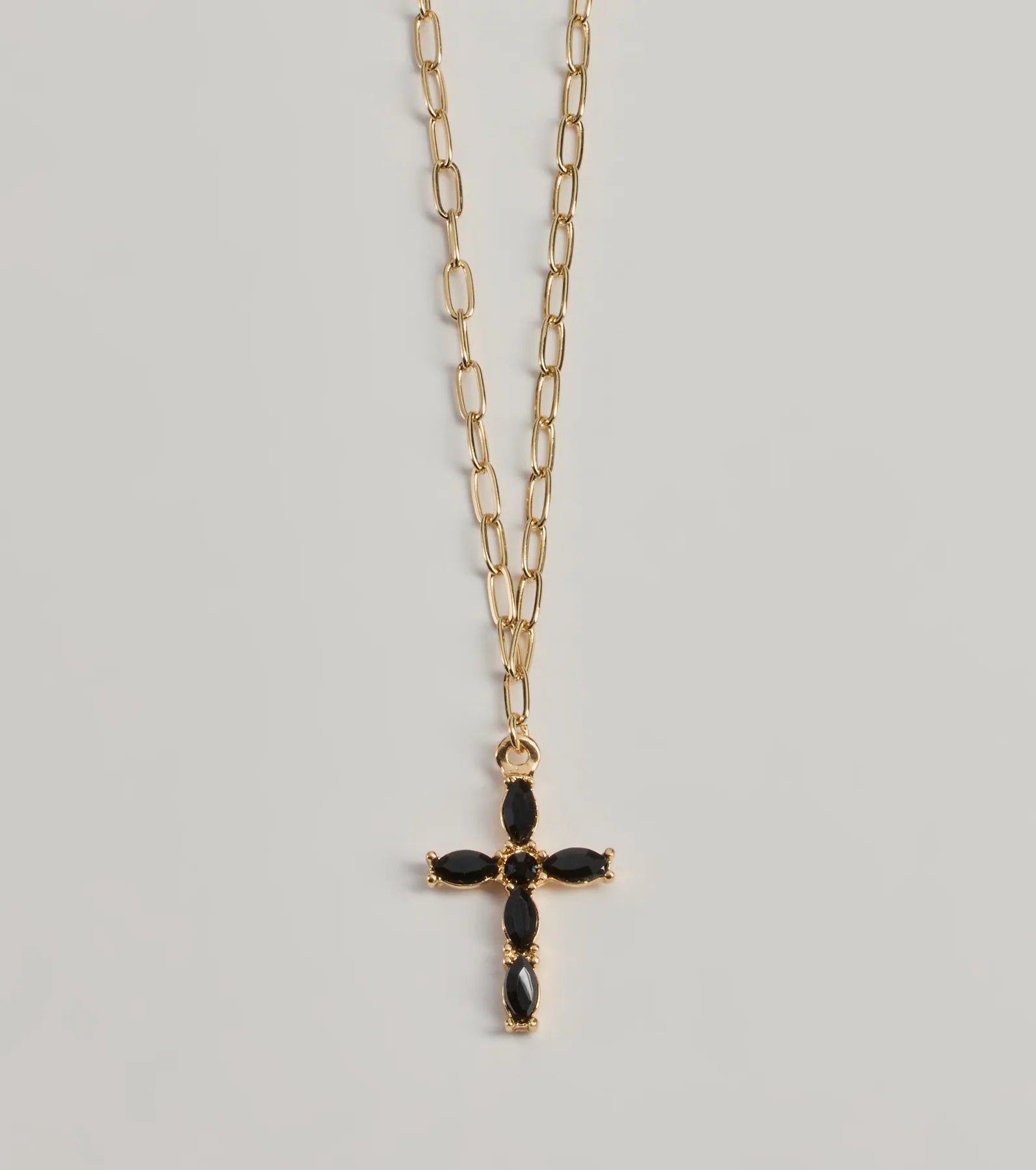 Glam Trend Gemstone Cross Chain Necklace