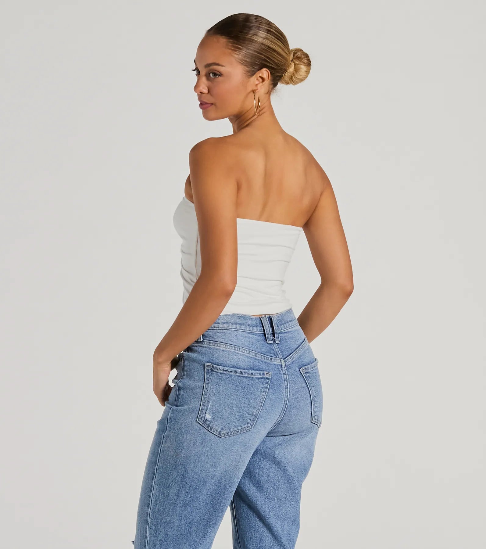 Hit The City Strapless Slit Crop Top