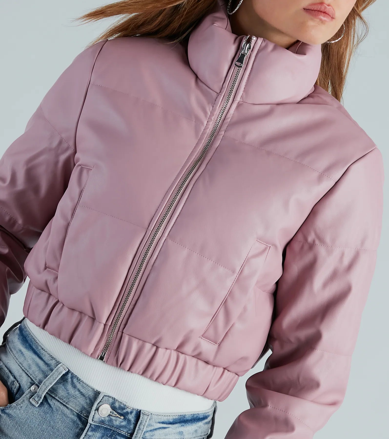 Always Slick Faux Leather Puffer Jacket