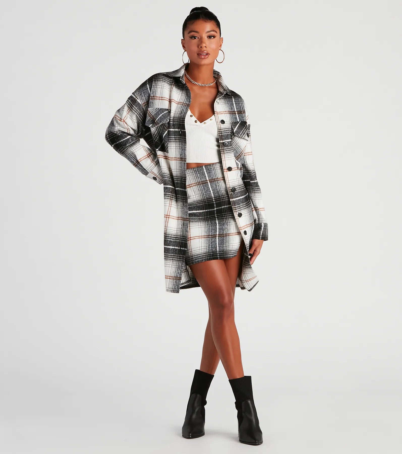 Best Match Plaid Slit Mini Skirt