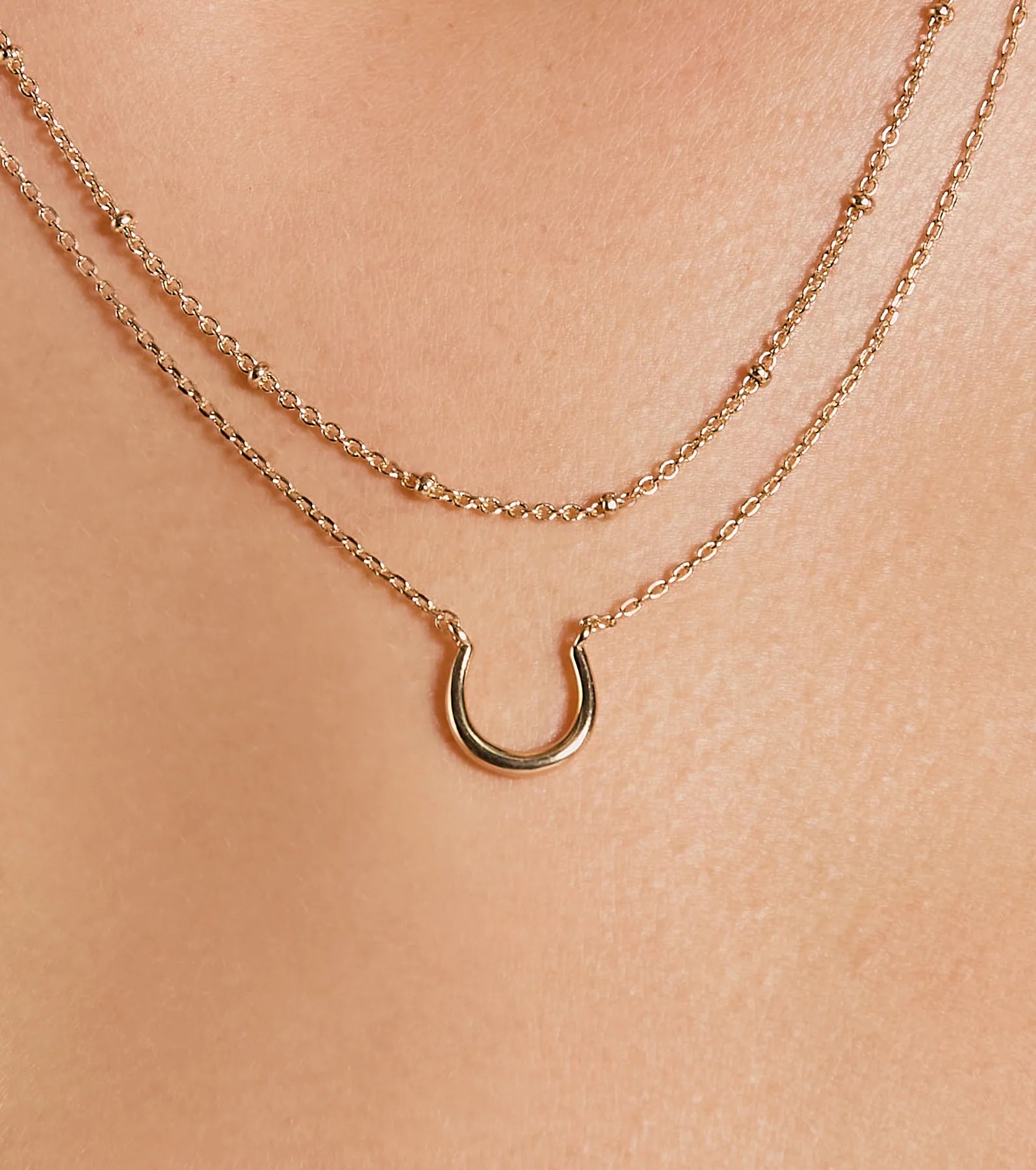 Lucky Chic Horseshoe Charm Layered Necklace