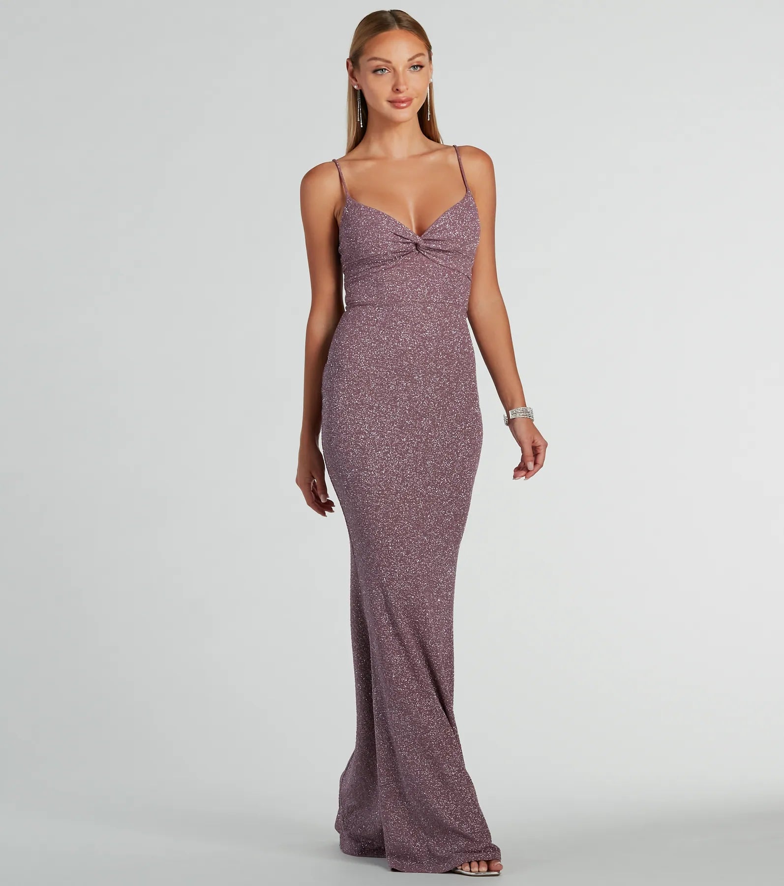 Maleah Twist-Front Glitter Knit Mermaid Dress