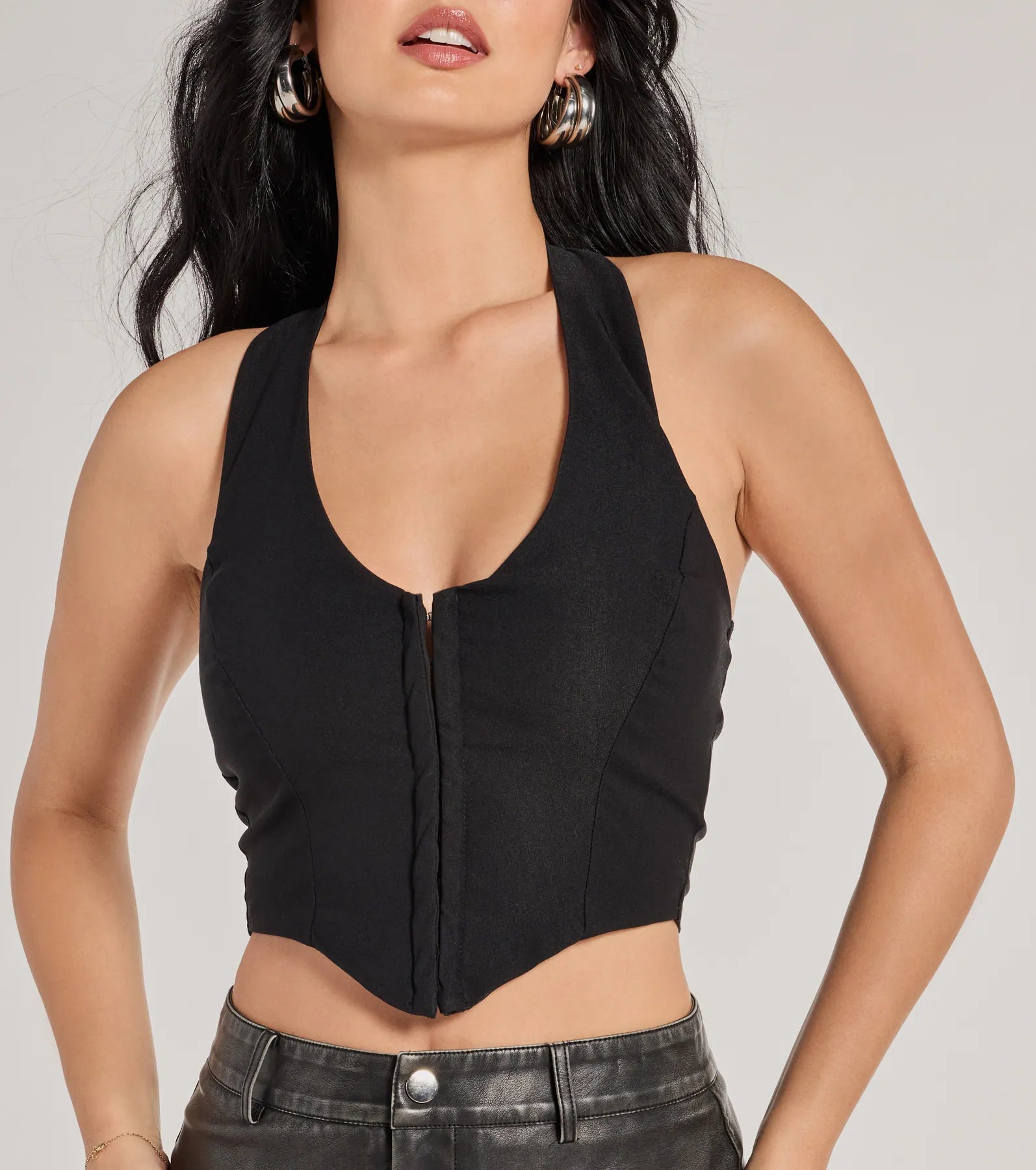 Edgy Chic Cropped Corset Halter Top