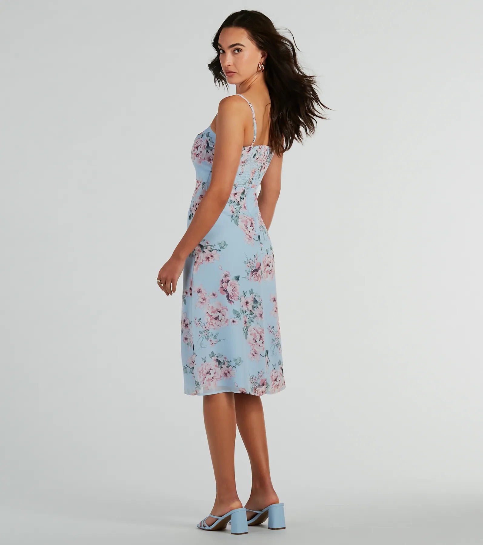 Floral Beauty Chiffon A-Line Midi Dress