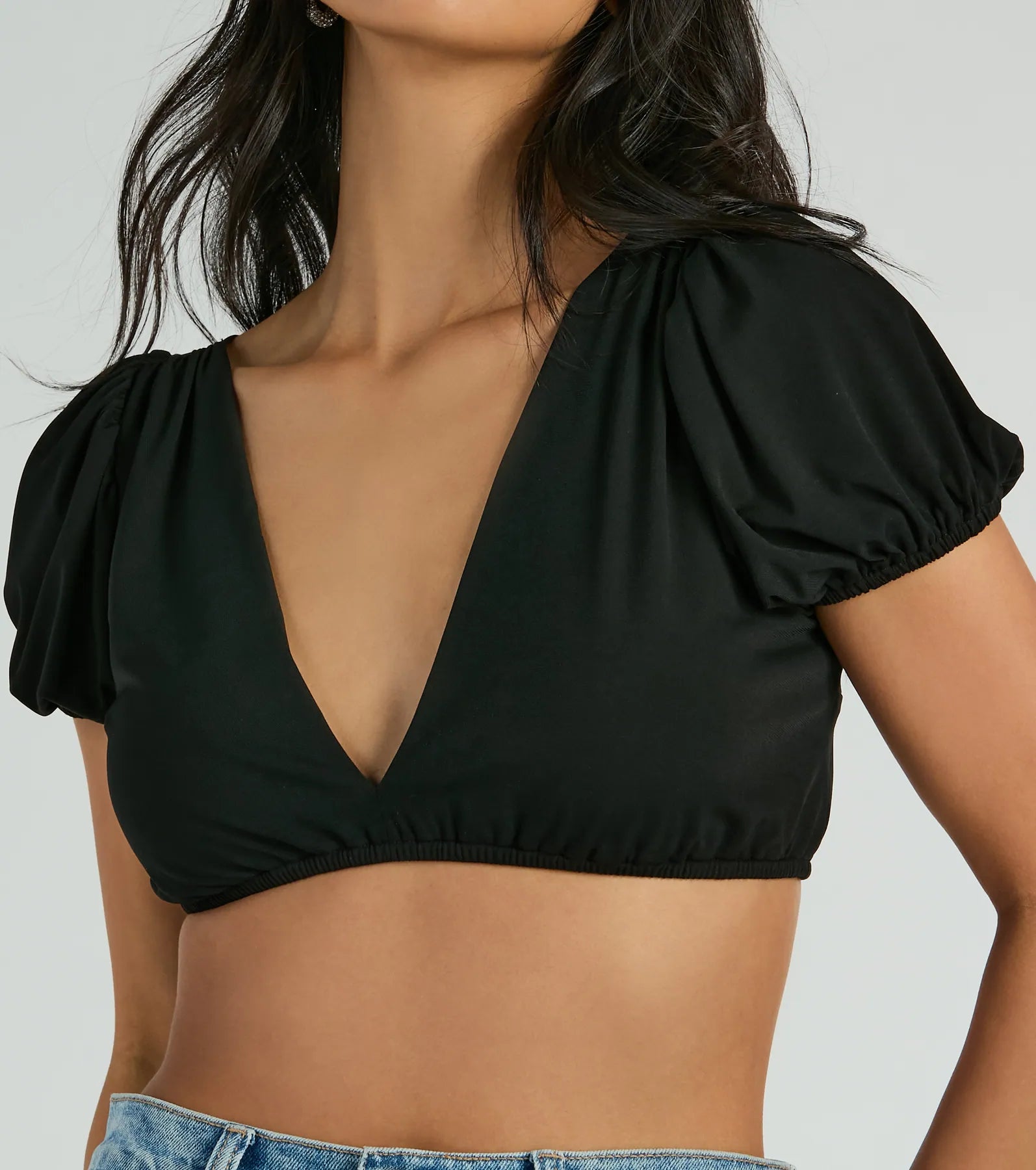 Adorable Allure Puff Sleeve Tie-Back Crop Top