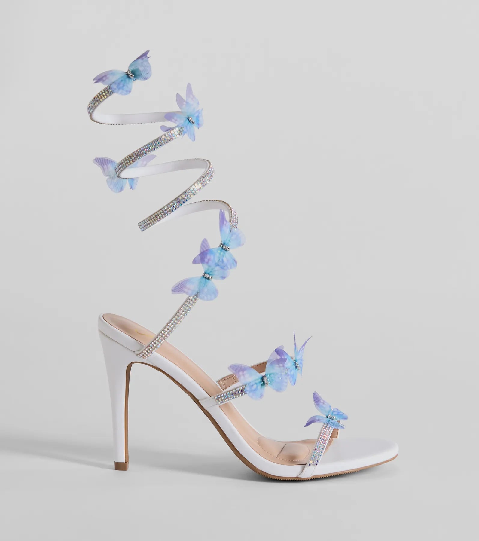 Mythical Babe Butterfly Rhinestone Spiral Stiletto Heels