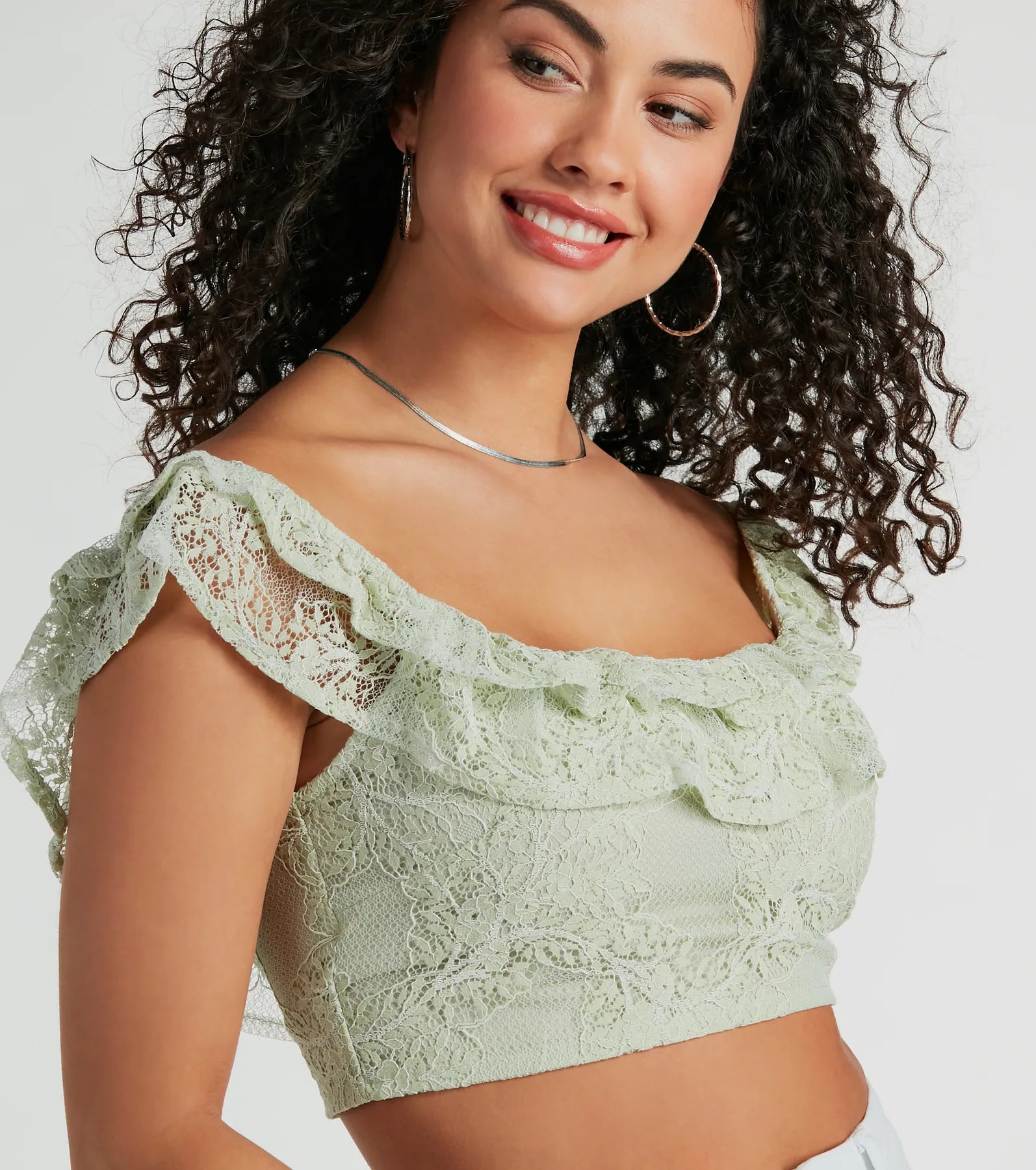 Flirty Aurora Ruffle Lace Crop Top