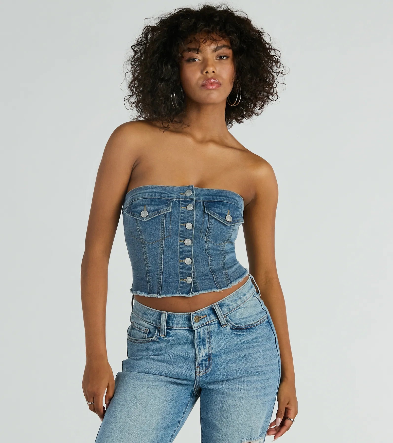 Keep It Chill Strapless Denim Crop Top