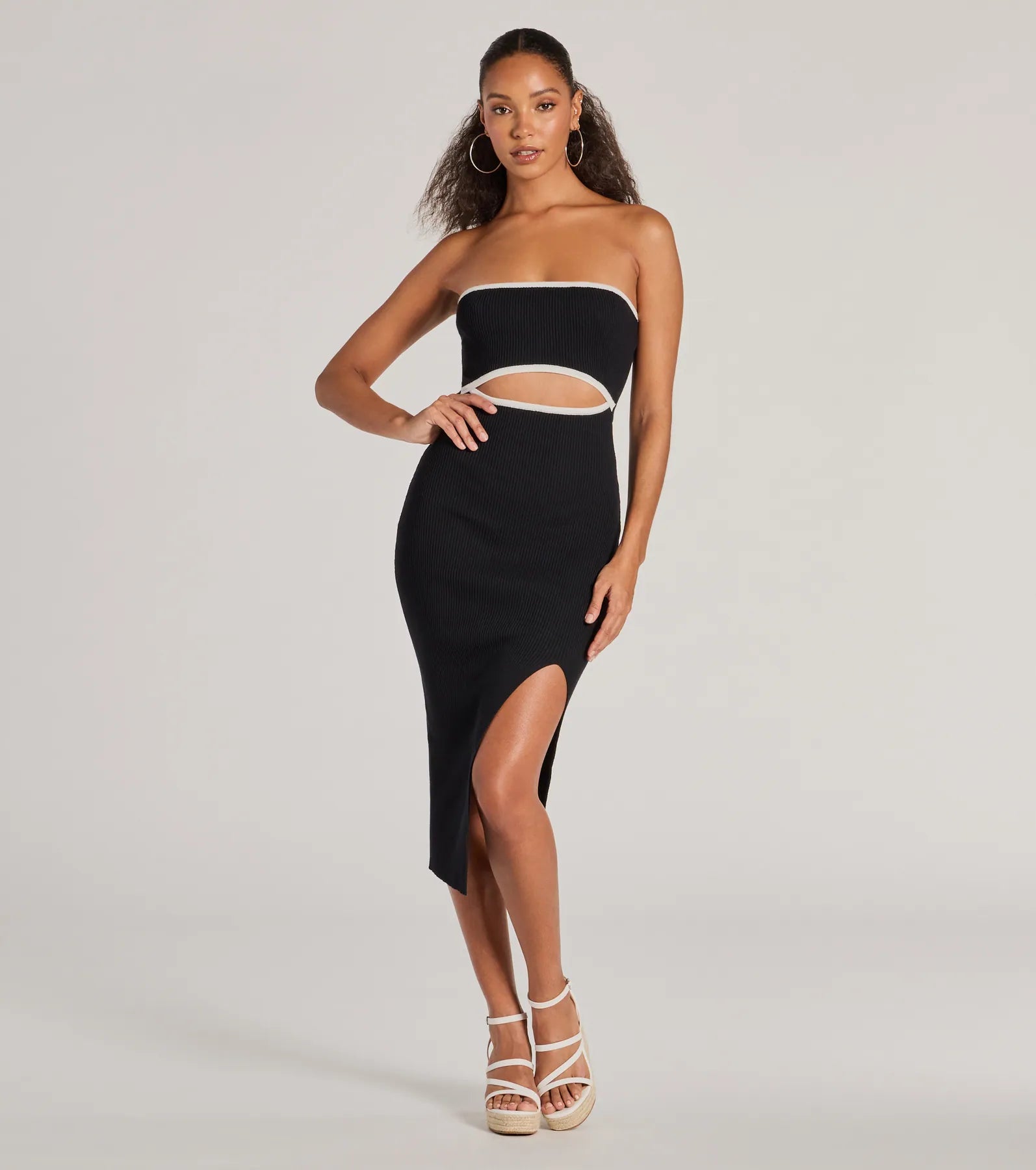 Leaving Impressions Strapless Ribbed Knit Midi Dress