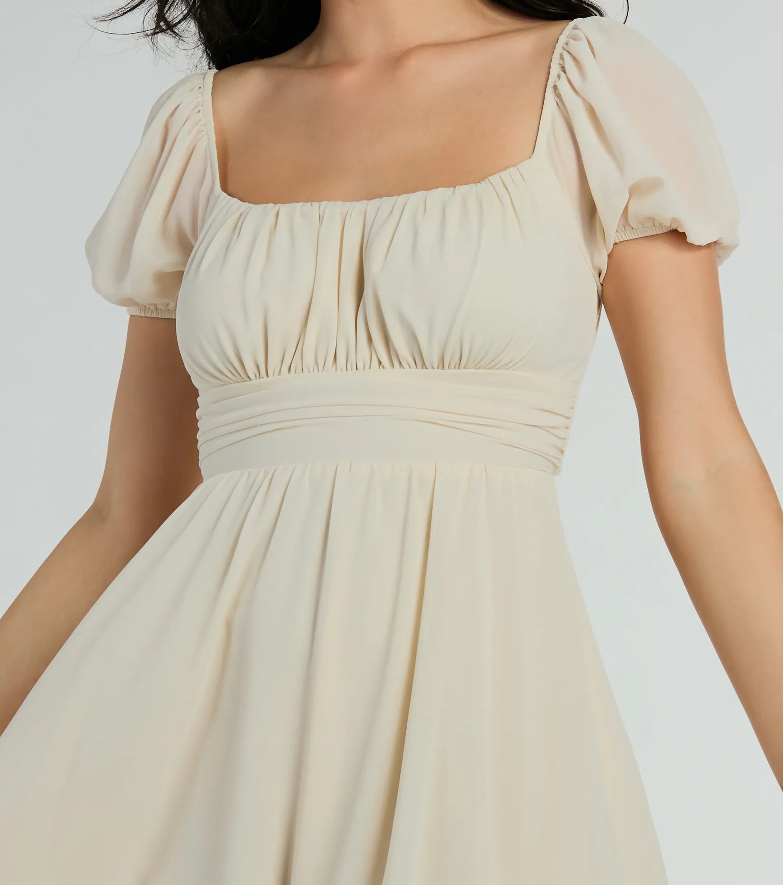 Flirt And Twirl Puff Sleeve Tie-Back Skater Dress