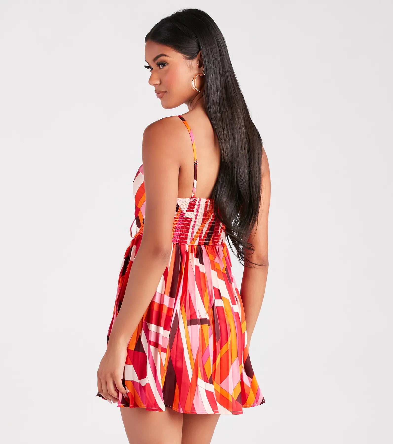 Playful Prints Satin Pleated Skater Dress