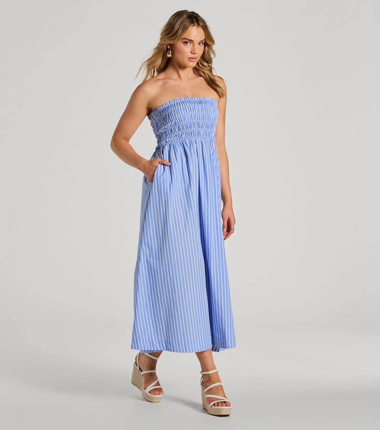 Signature Stripes Strapless A-Line Maxi Dress