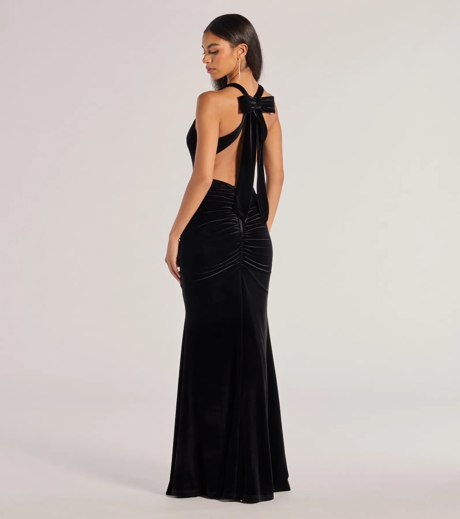 Ilse Velvet Bow Strap High Slit Mermaid Dress