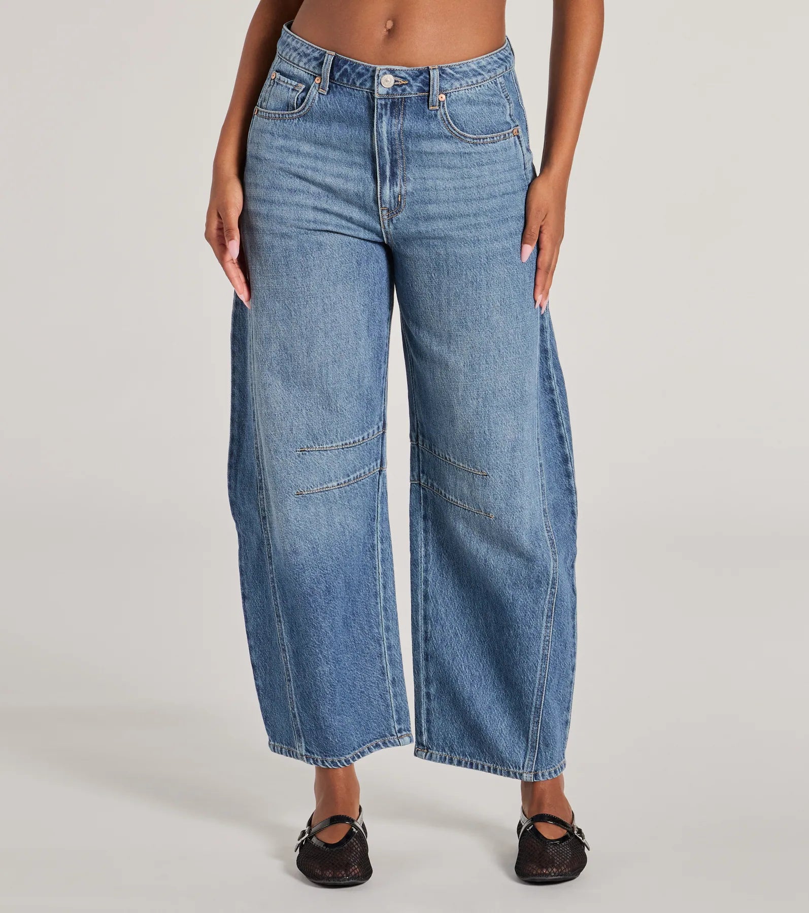 The Classic Mid-Rise Barrel Leg Denim Jeans