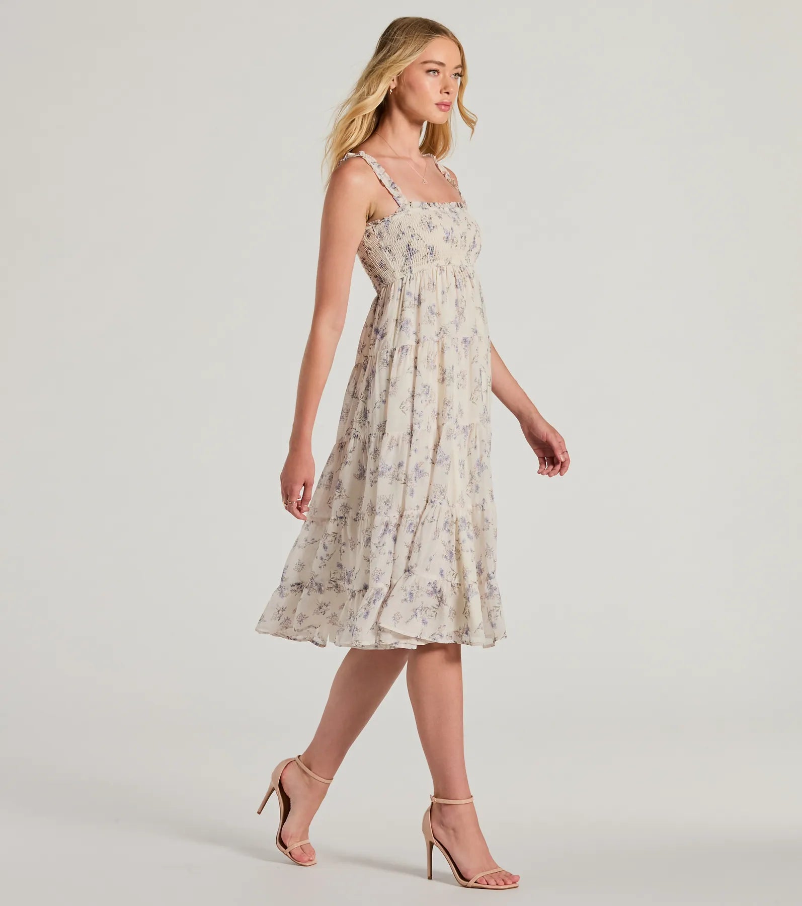 Effortless Love Ruffled Floral Chiffon Midi Dress