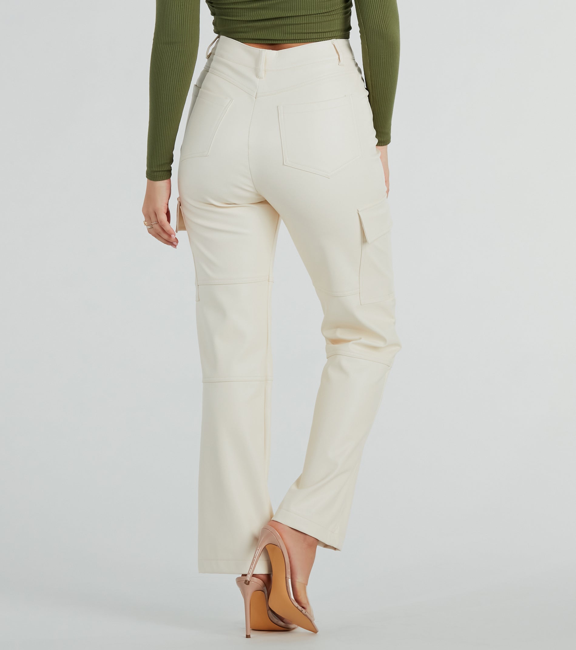 Sleek Straight-Leg Faux Leather Cargo Pants