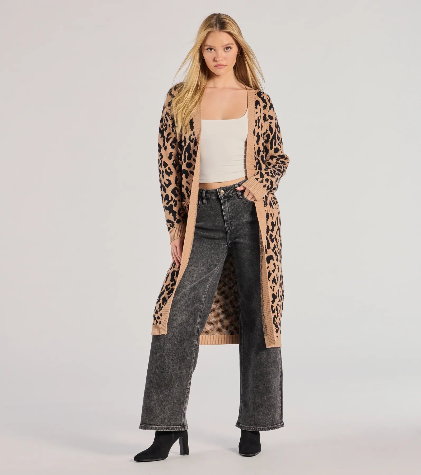 Fierce Vibes Leopard Print Long Sleeve Knit Duster