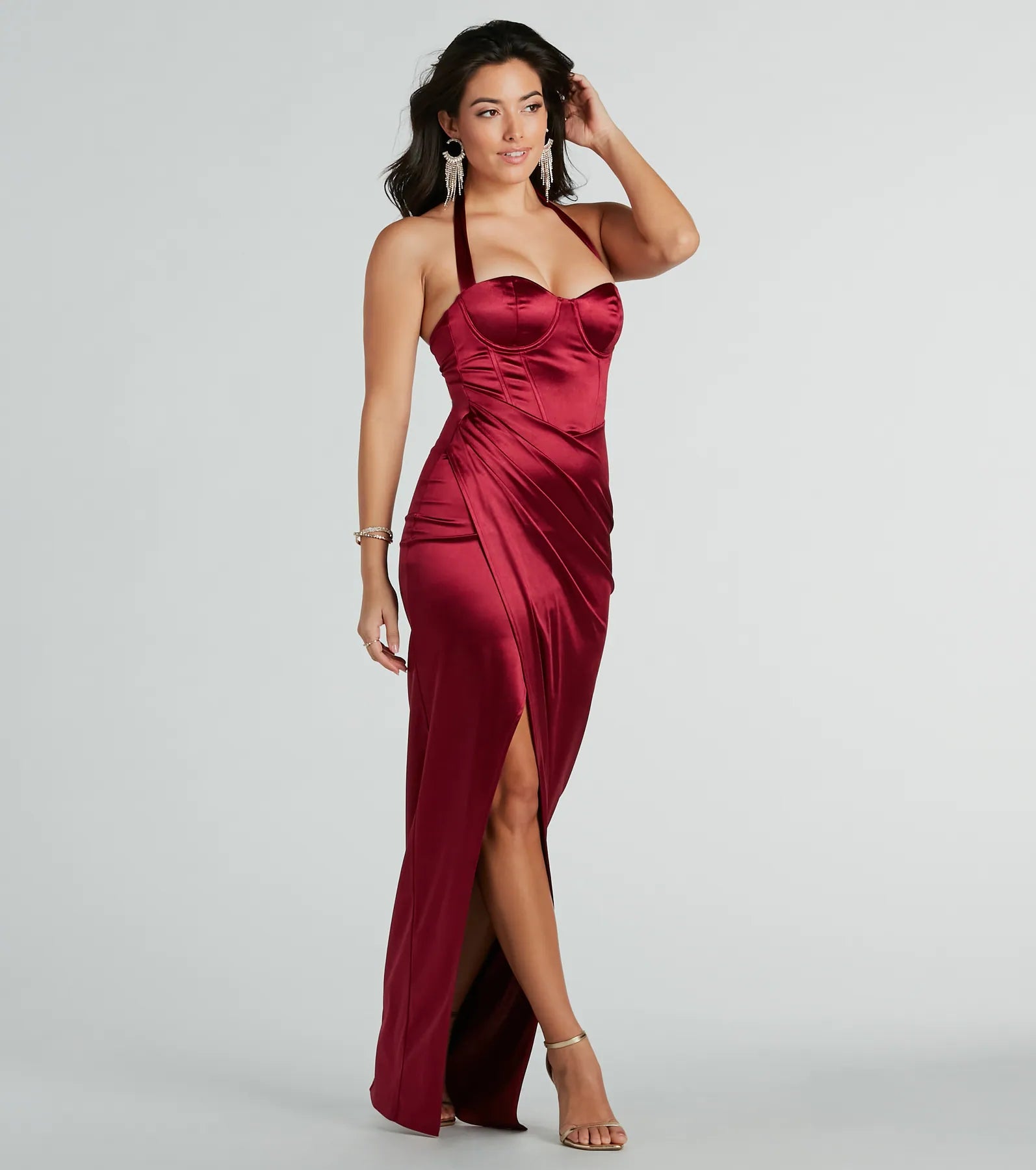 Karen Formal Sweetheart Halter Corset Satin Dress