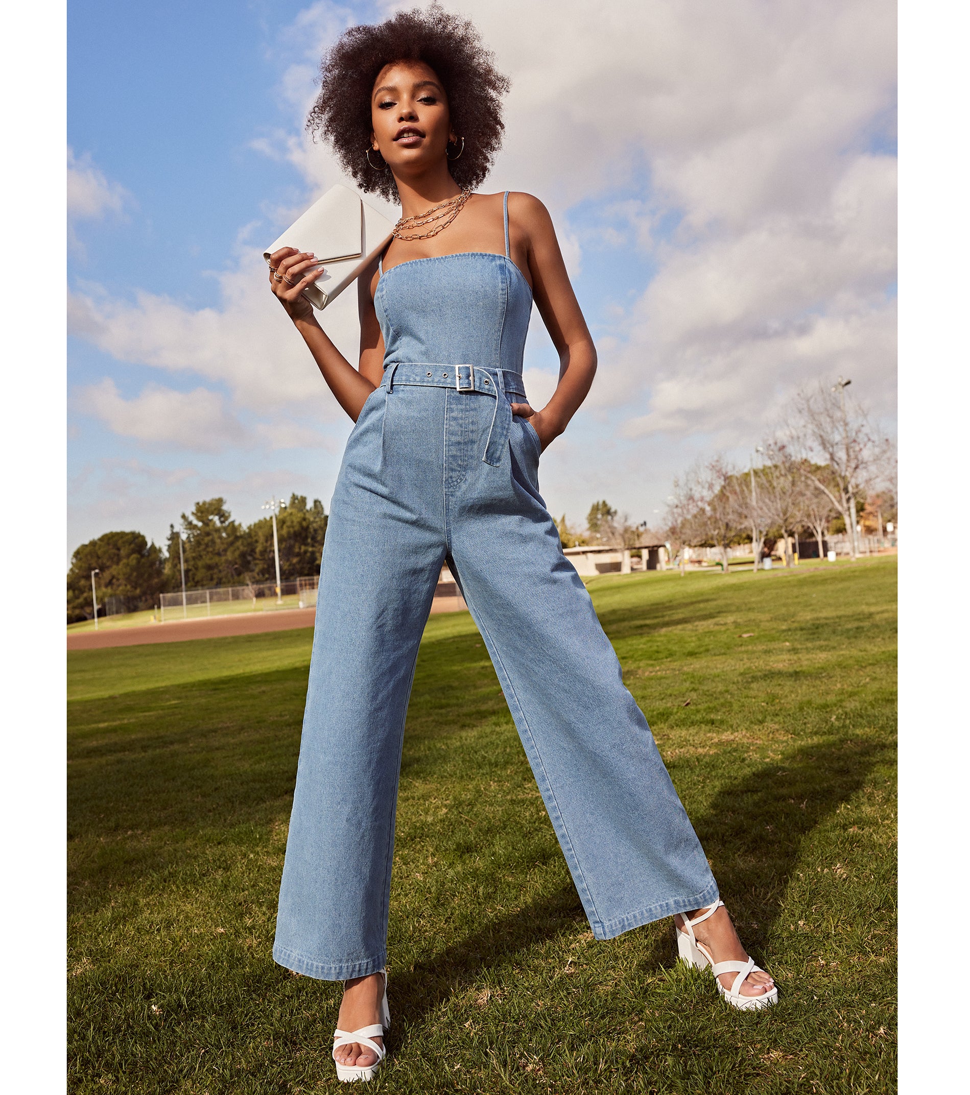 Style Goals Belted Wide-Leg Denim Jumpsuit