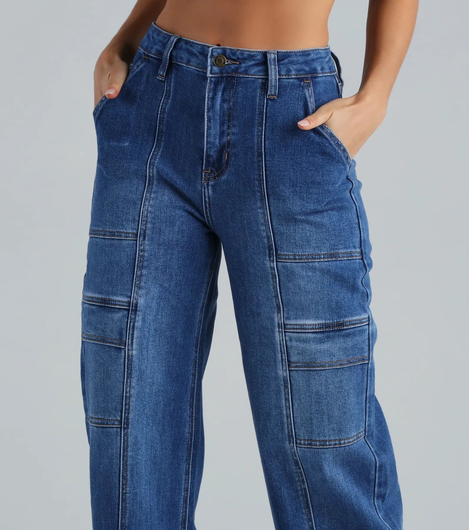 Trish Mid-Rise Cargo Wide-Leg Jeans By Windsor Denim