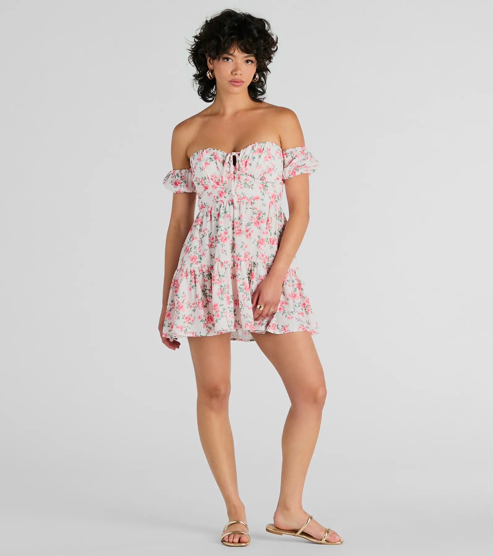 Profound Bloom Off-The-Shoulder Floral Skater Dress