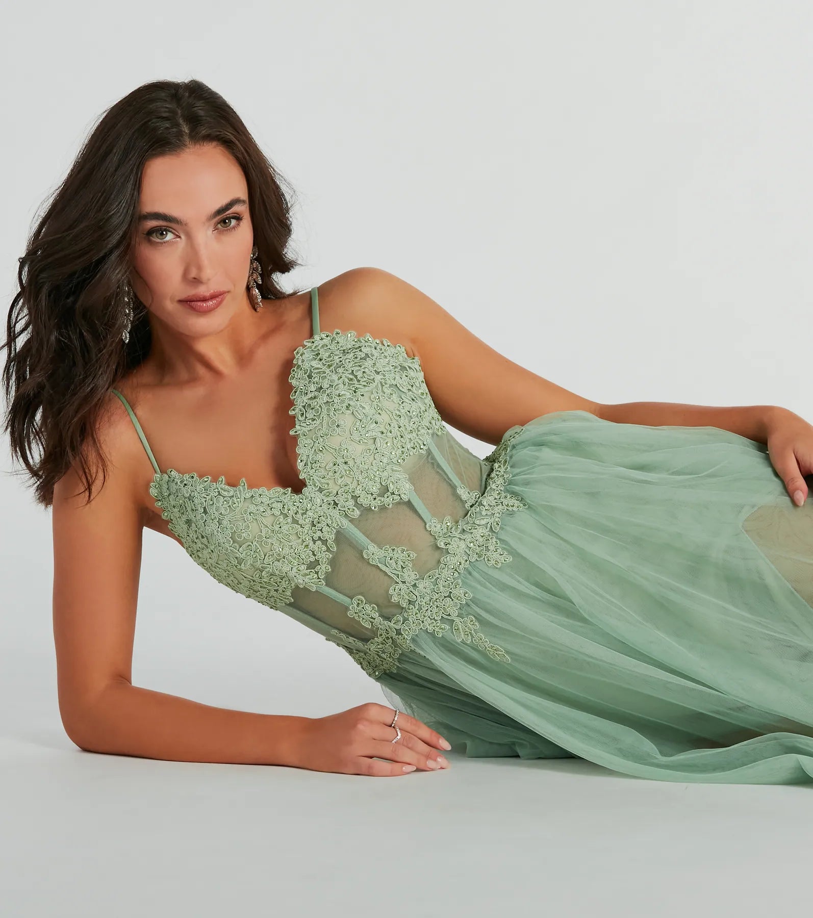 Fatima V-Neck Embroidered A-Line Tulle Dress