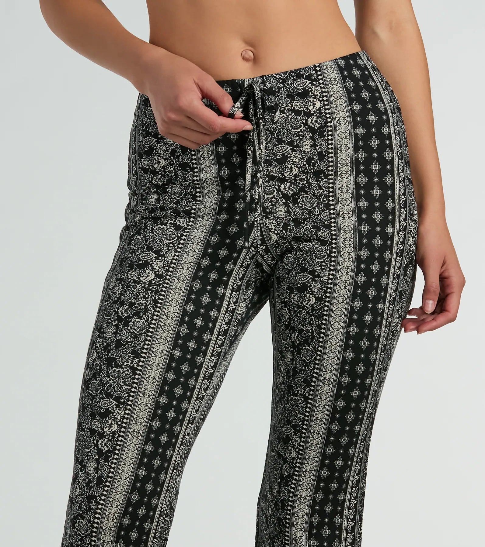 To The Sky Boho V-Waist Tie Flare Pants