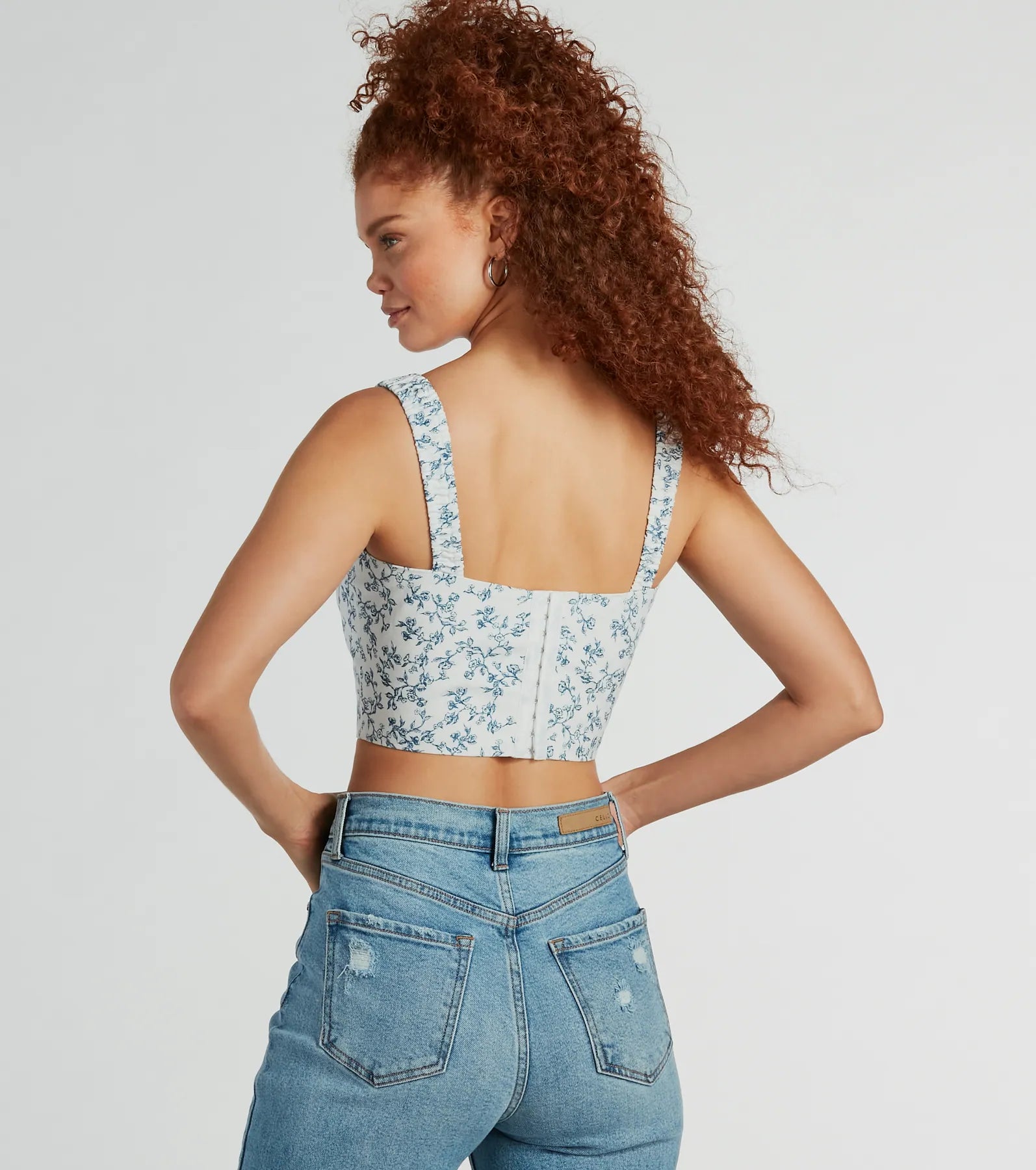 Simply Sweet Lace-Up Floral Woven Corset Top