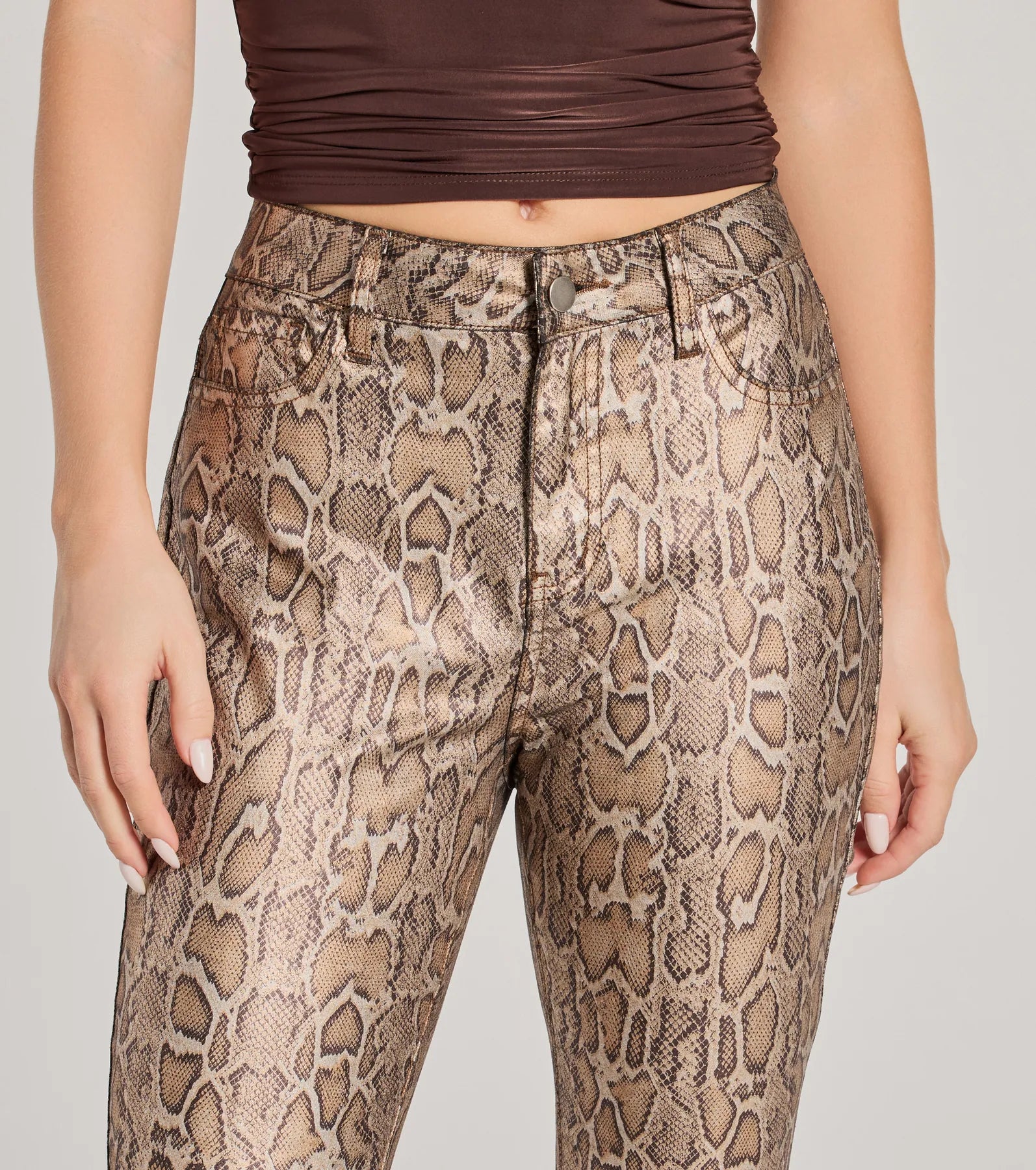 Major Trend Snake Print Faux Leather Skinny Pants