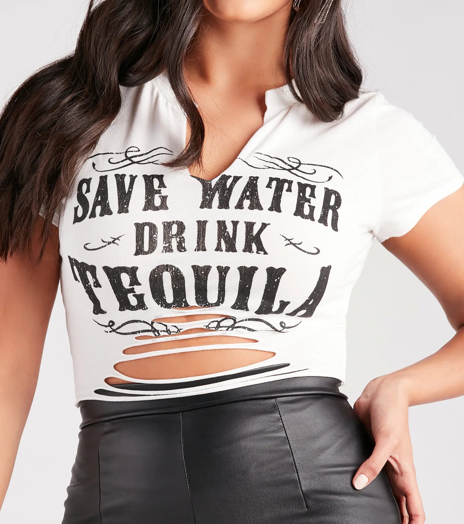 Save Water Drink Tequila Graphic Crop Tee