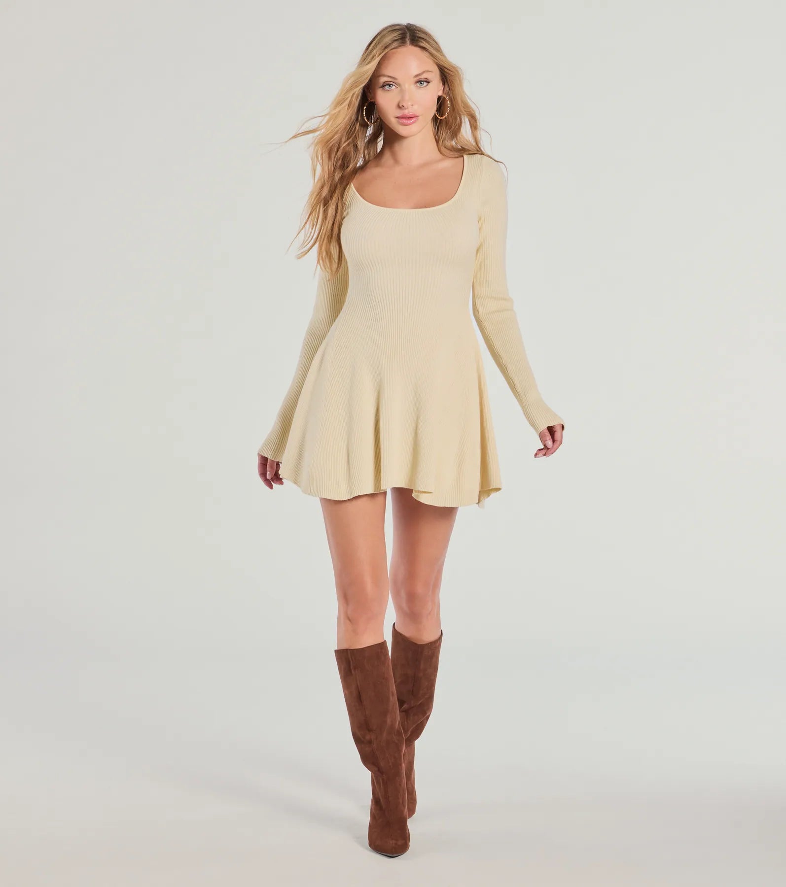 Cutest Twirl Long Sleeve Knit Skater Dress