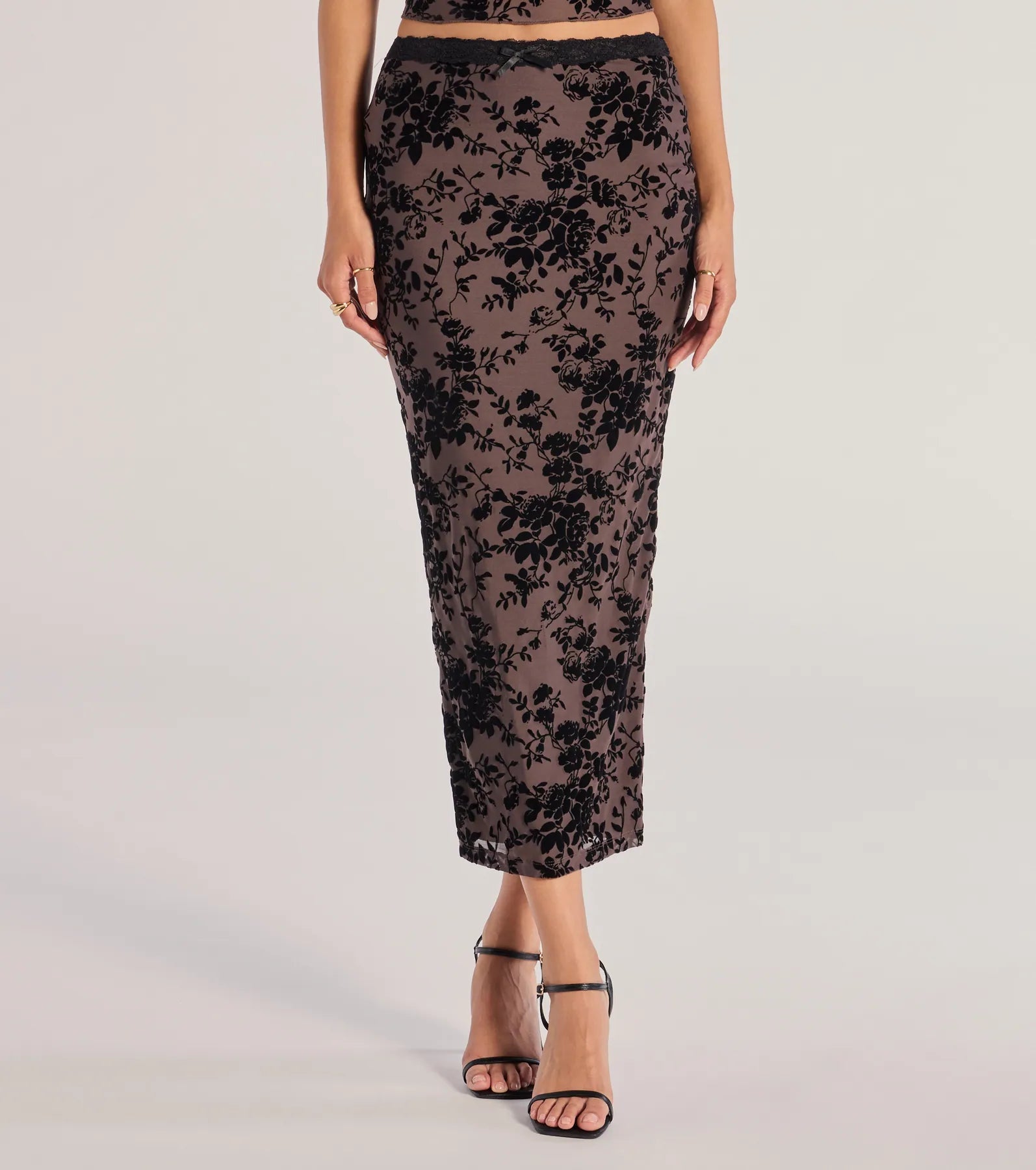 Luxe Touch Flocked Velvet Midi Skirt