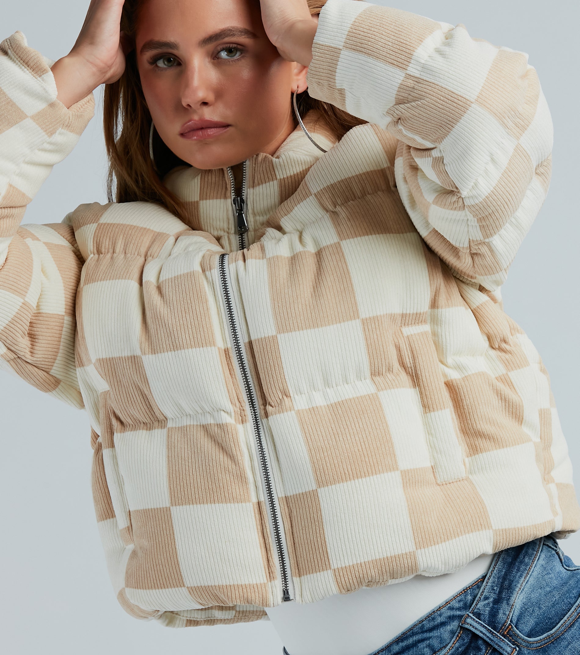 Check It Off Corduroy Checkered Puffer Jacket