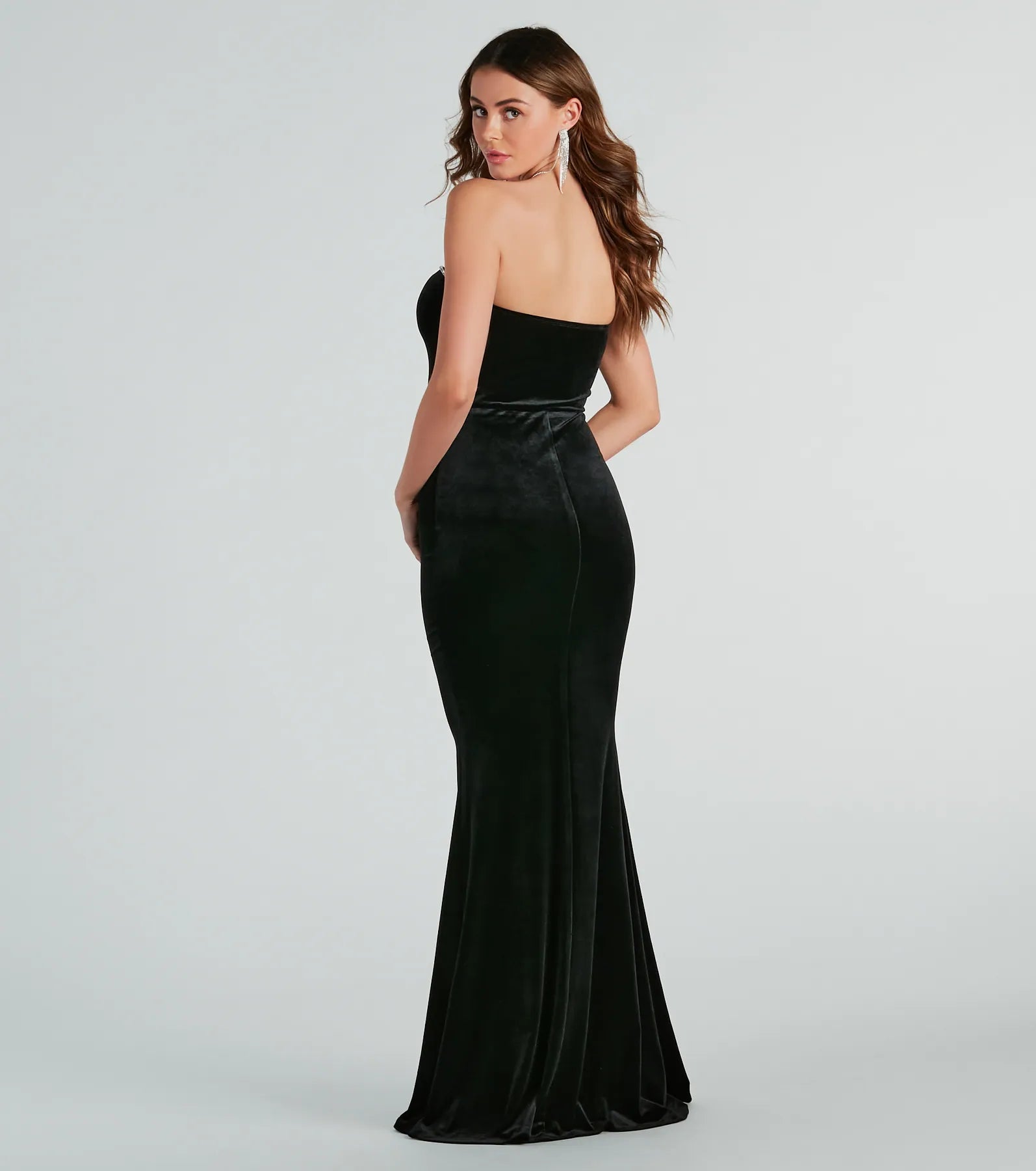 May Formal Velvet Rhinestone Mermaid Long Dress