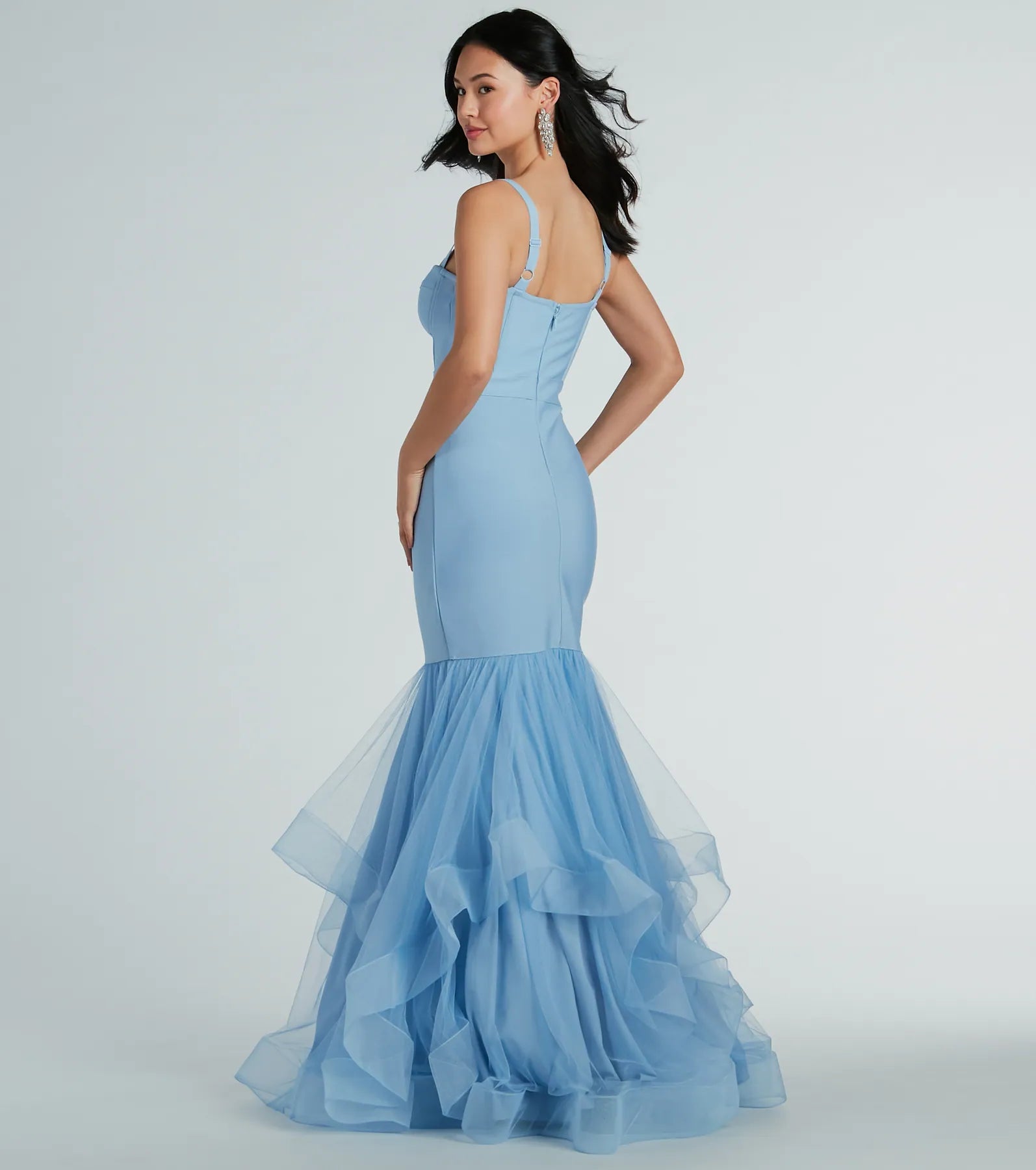 Giana Tiered Ruffled Tulle Corset Mermaid Gown