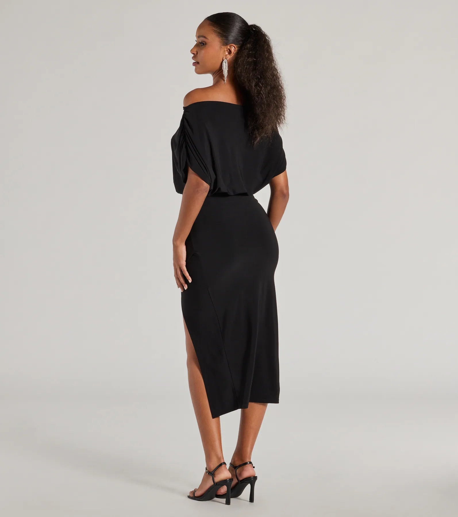 Stop And Stun Off-The-Shoulder Midi Dress