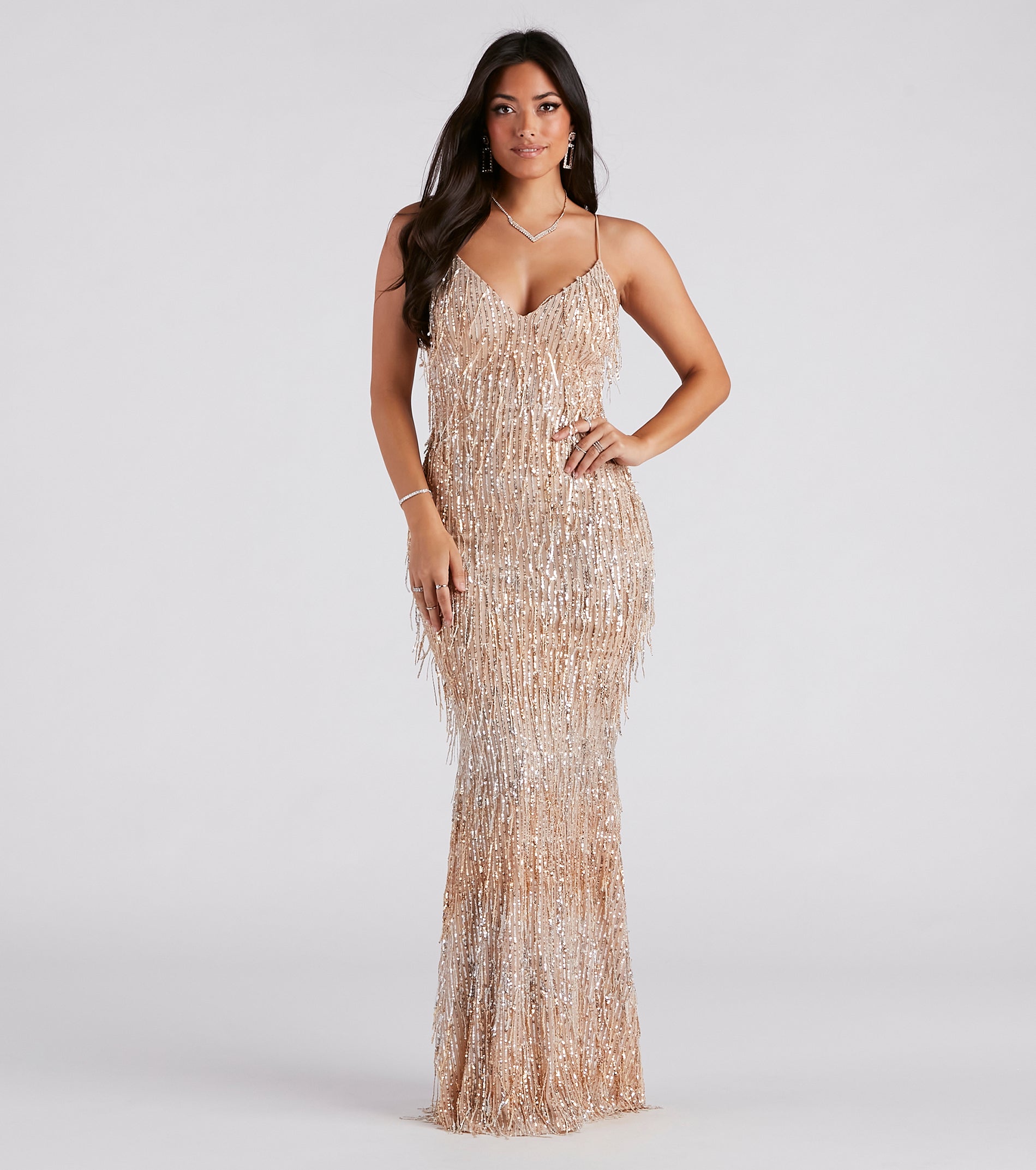 Rebekah Formal Sequin Fringe Mermaid Dress