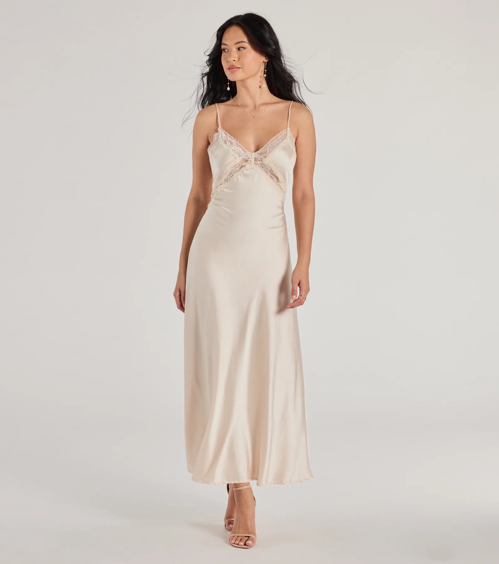 Ethereal Beauty Satin and Lace Long Slip Dress