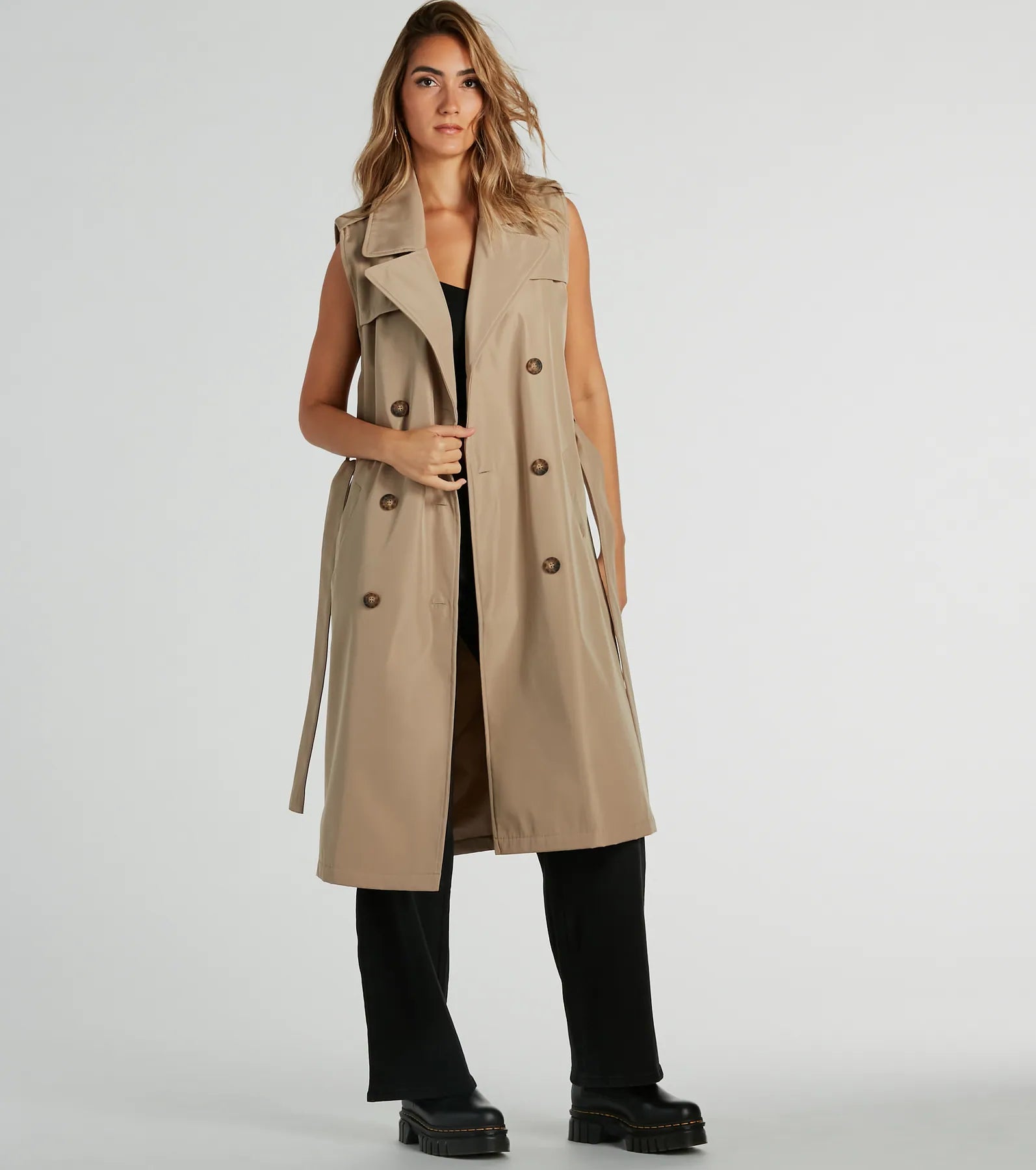 City-Chic Nylon Belted Trench Vest