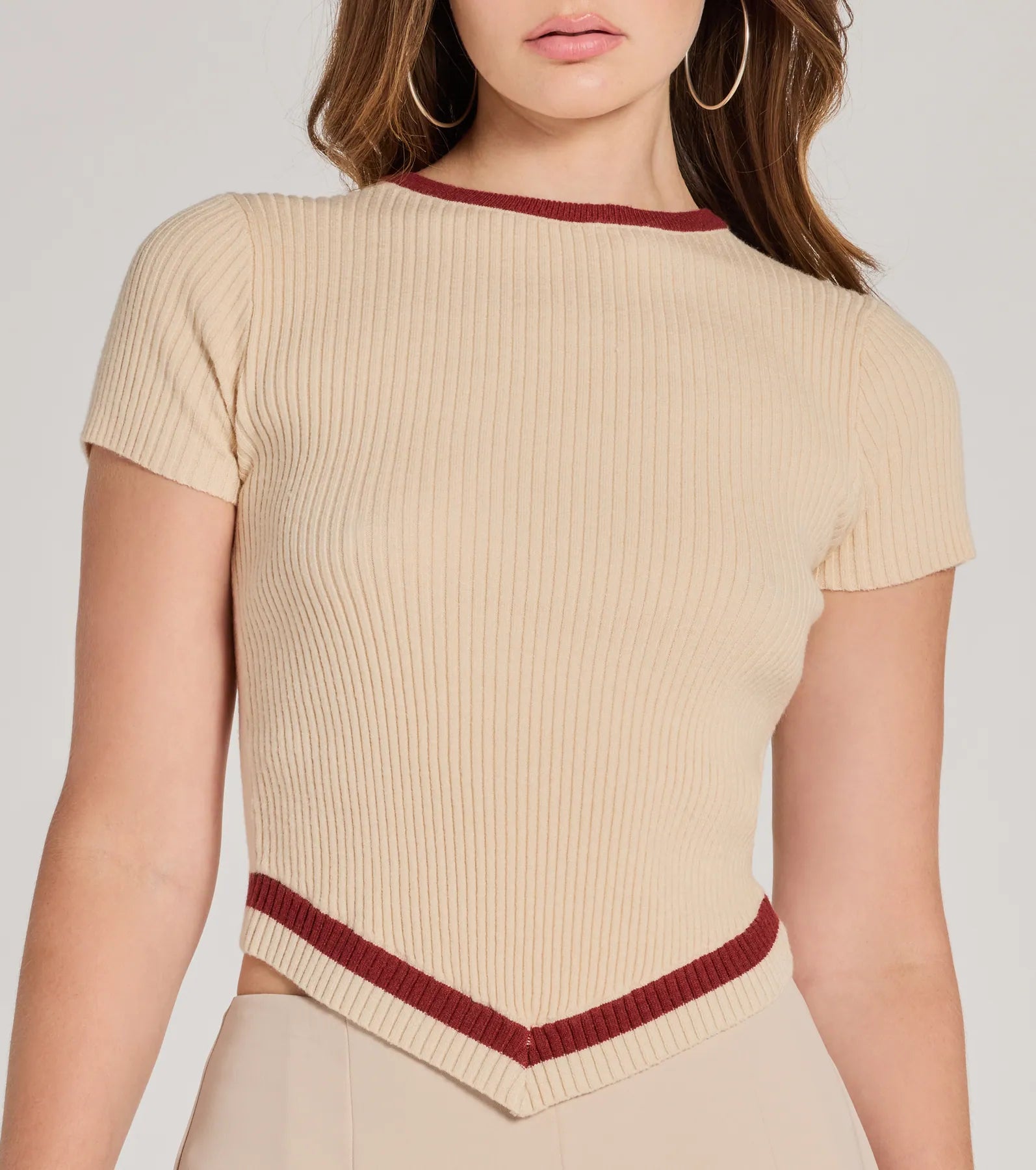 Preppy Charm Short Sleeve Striped Crop Top