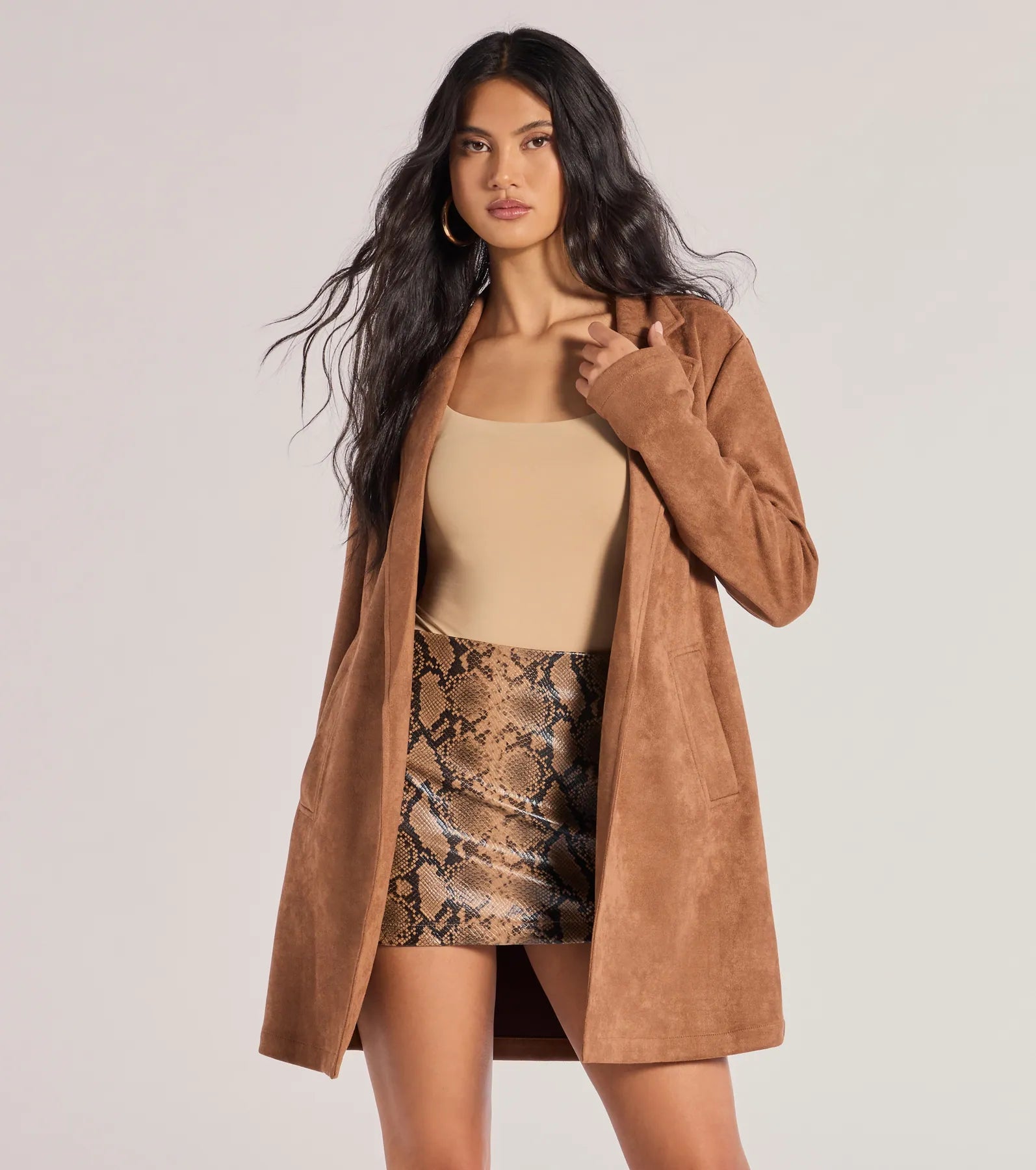 On The Move Faux Suede Long Blazer