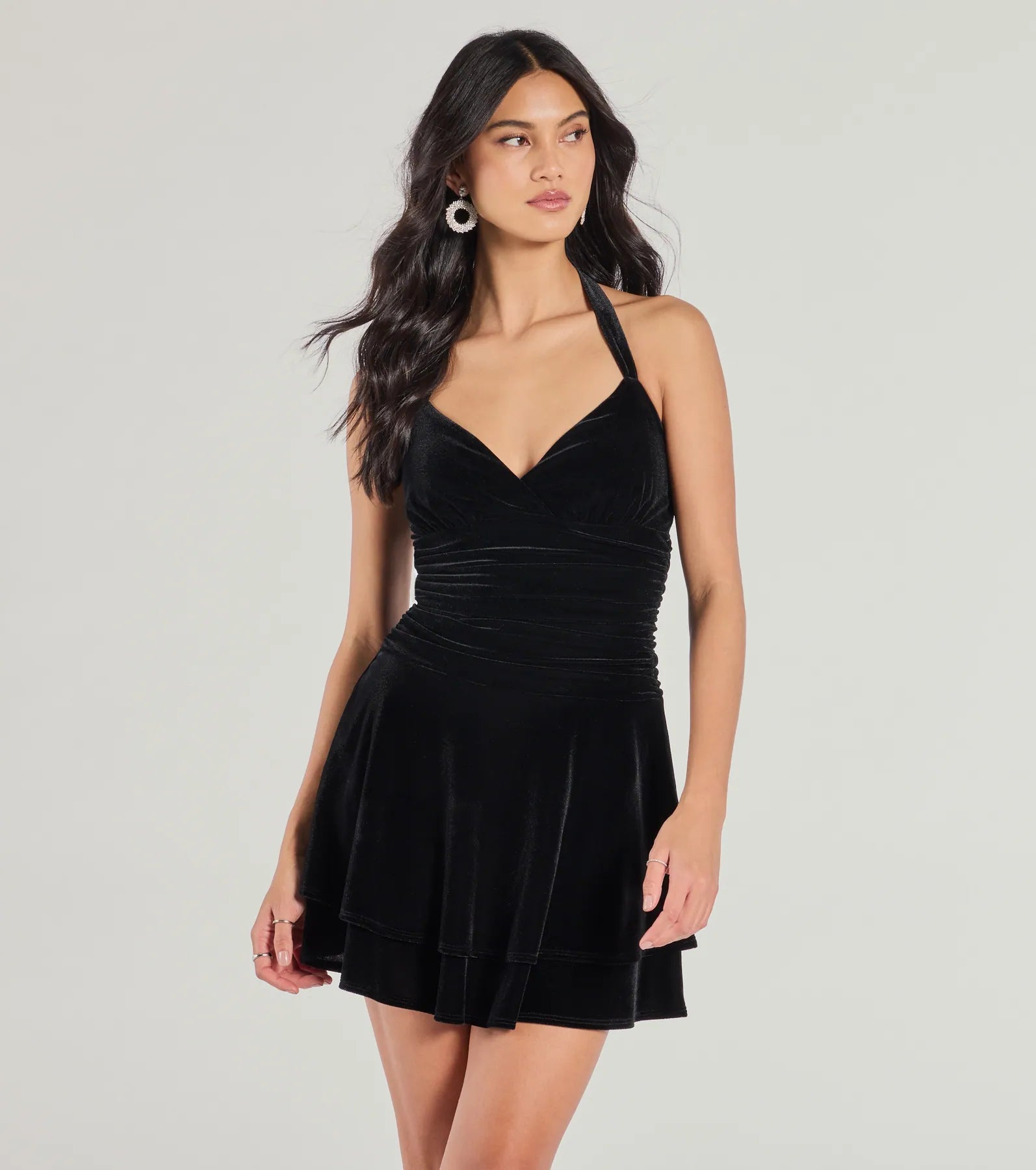 Luxe Muse Halter Velvet Skater Dress