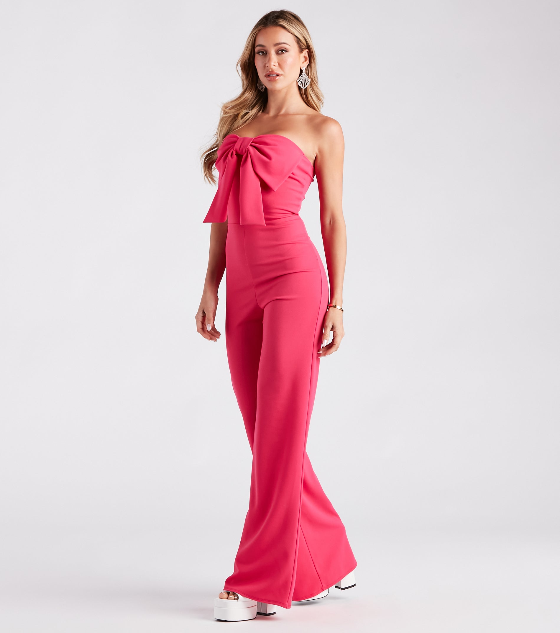 Steal The Show Strapless Crepe Bow Jumpsuit