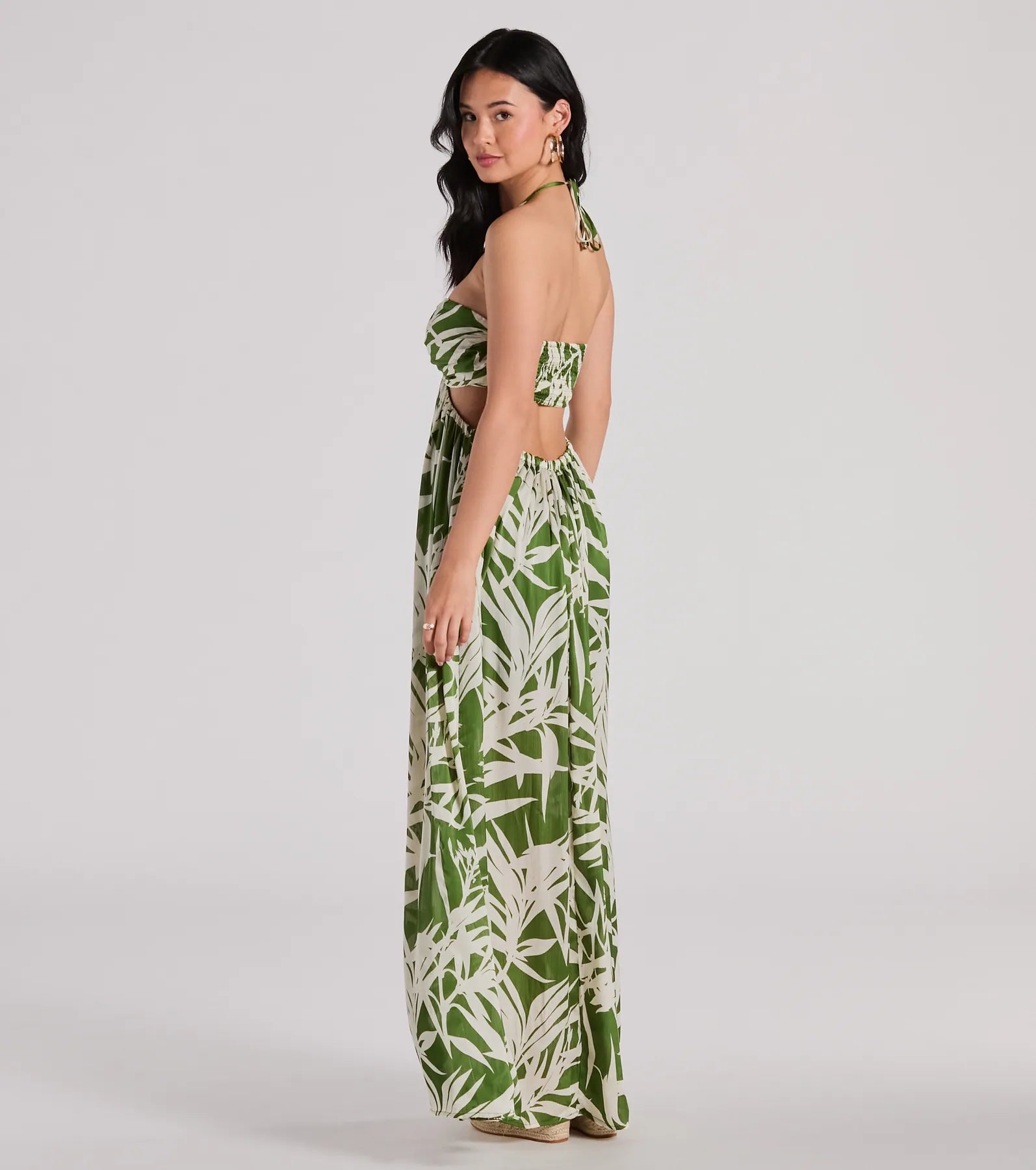 Bright Beauty Halter Cutout Tropical Maxi Dress