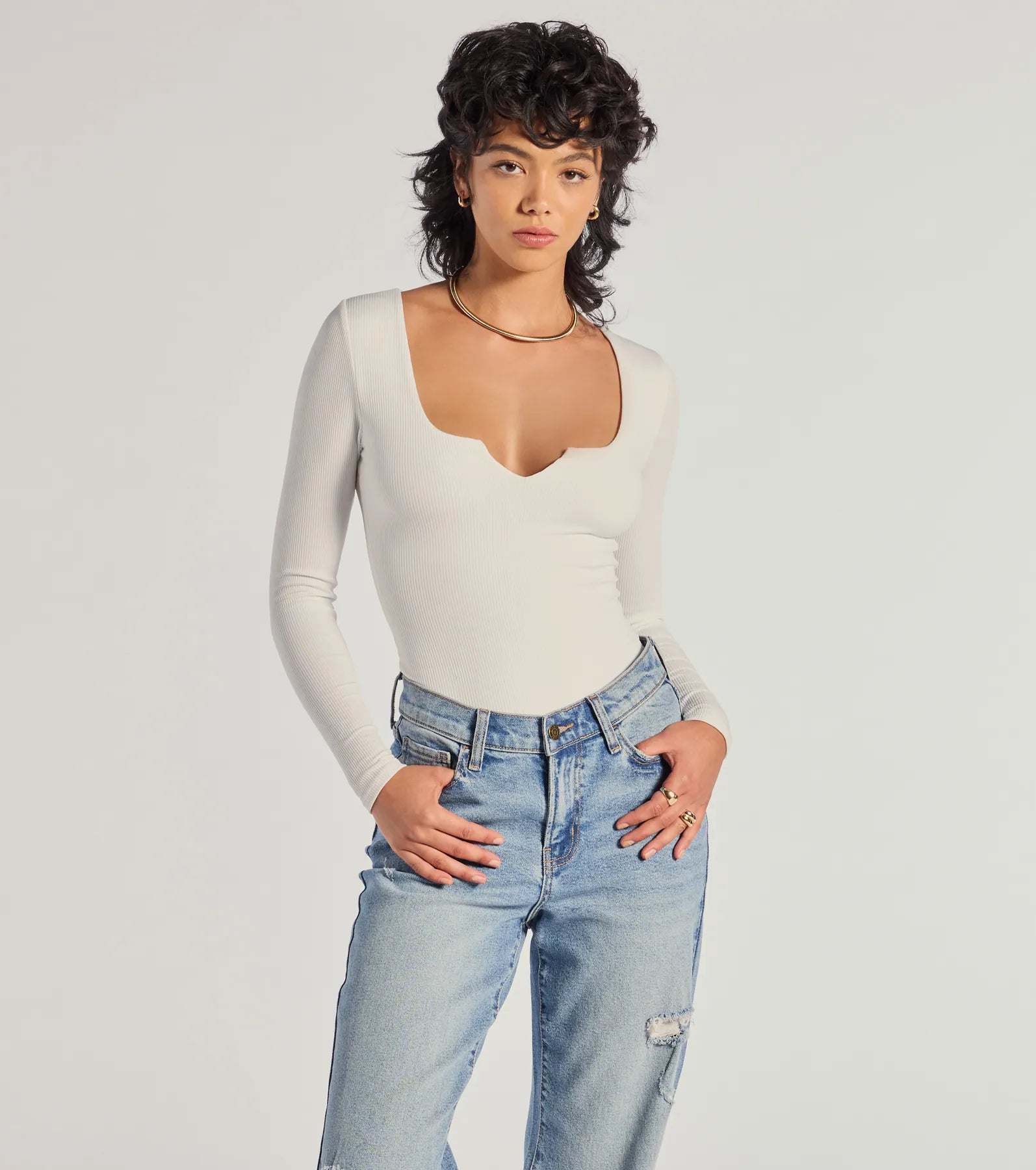 Minimal Chic Ribbed Knit Long Sleeve Bodysuit