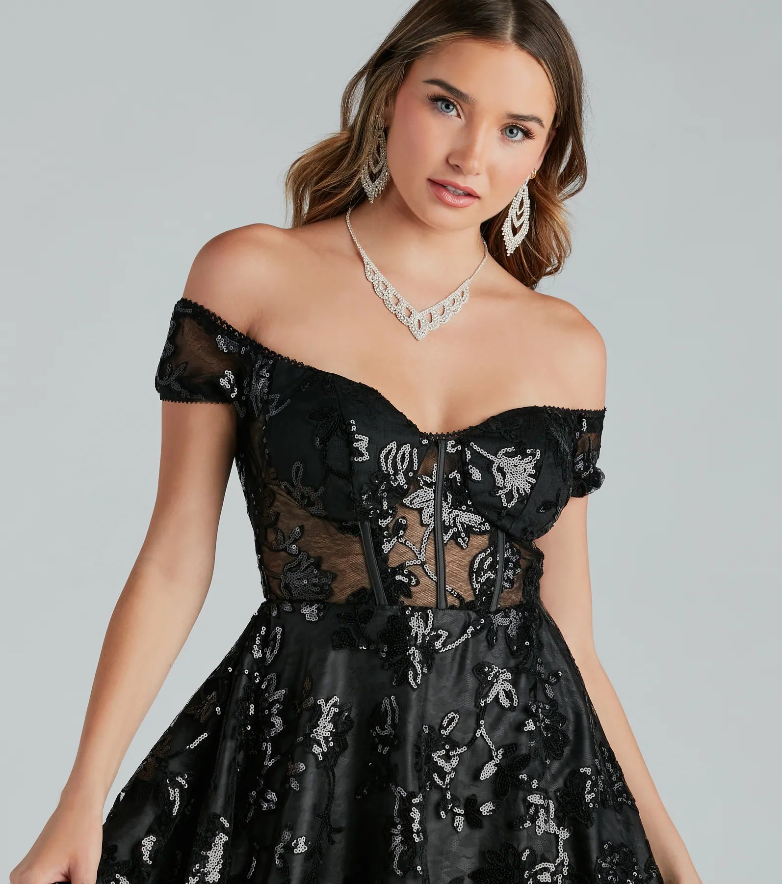 Anita Sequin Mesh Corset Party Dress