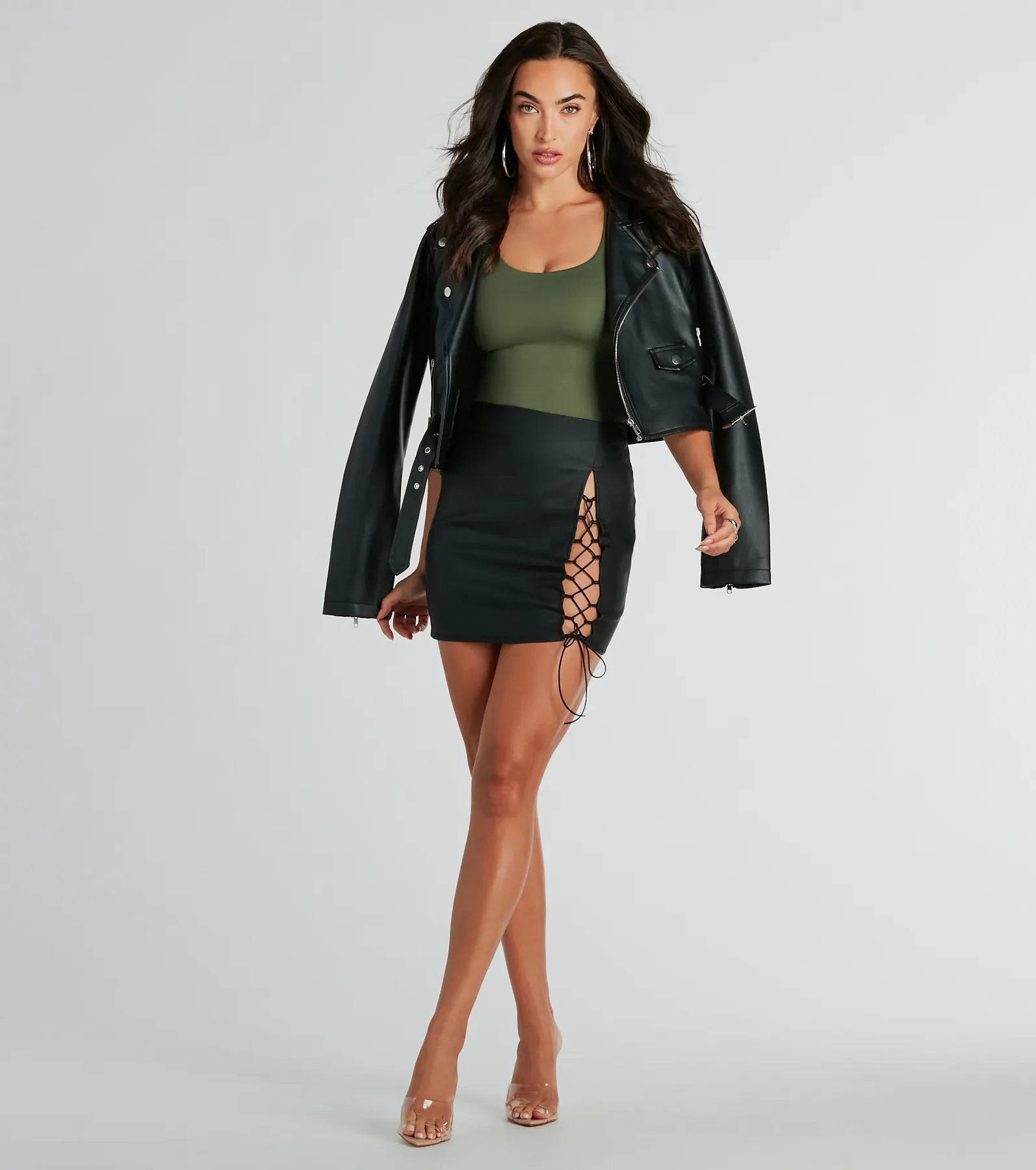 Babe Alert Lace-Up Woven Mini Skirt